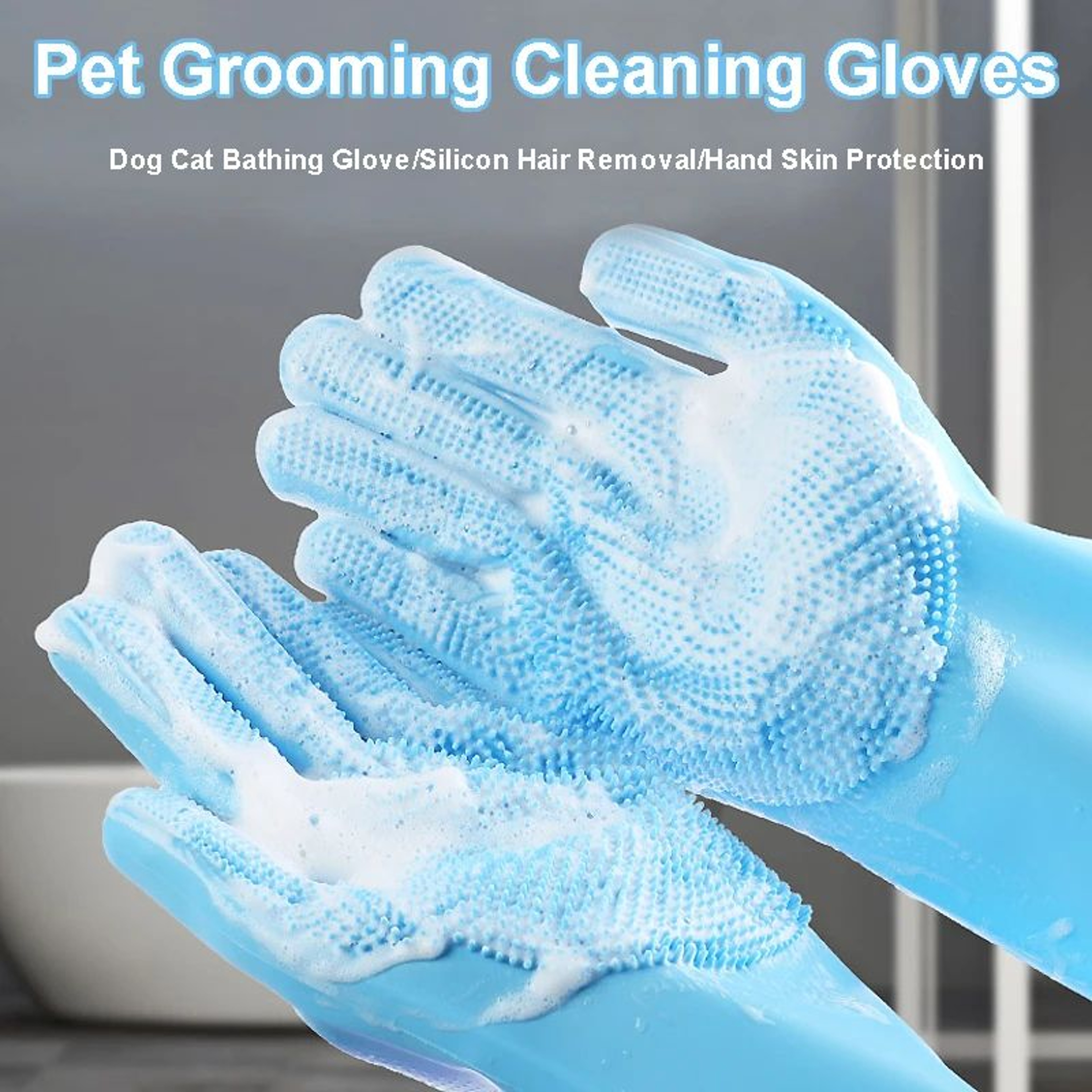 Pet Grooming Gloves  Soft Silicone Bathing Scrubbers For Dogs  Cats Shampoo Cleaning And Loose Hair 0