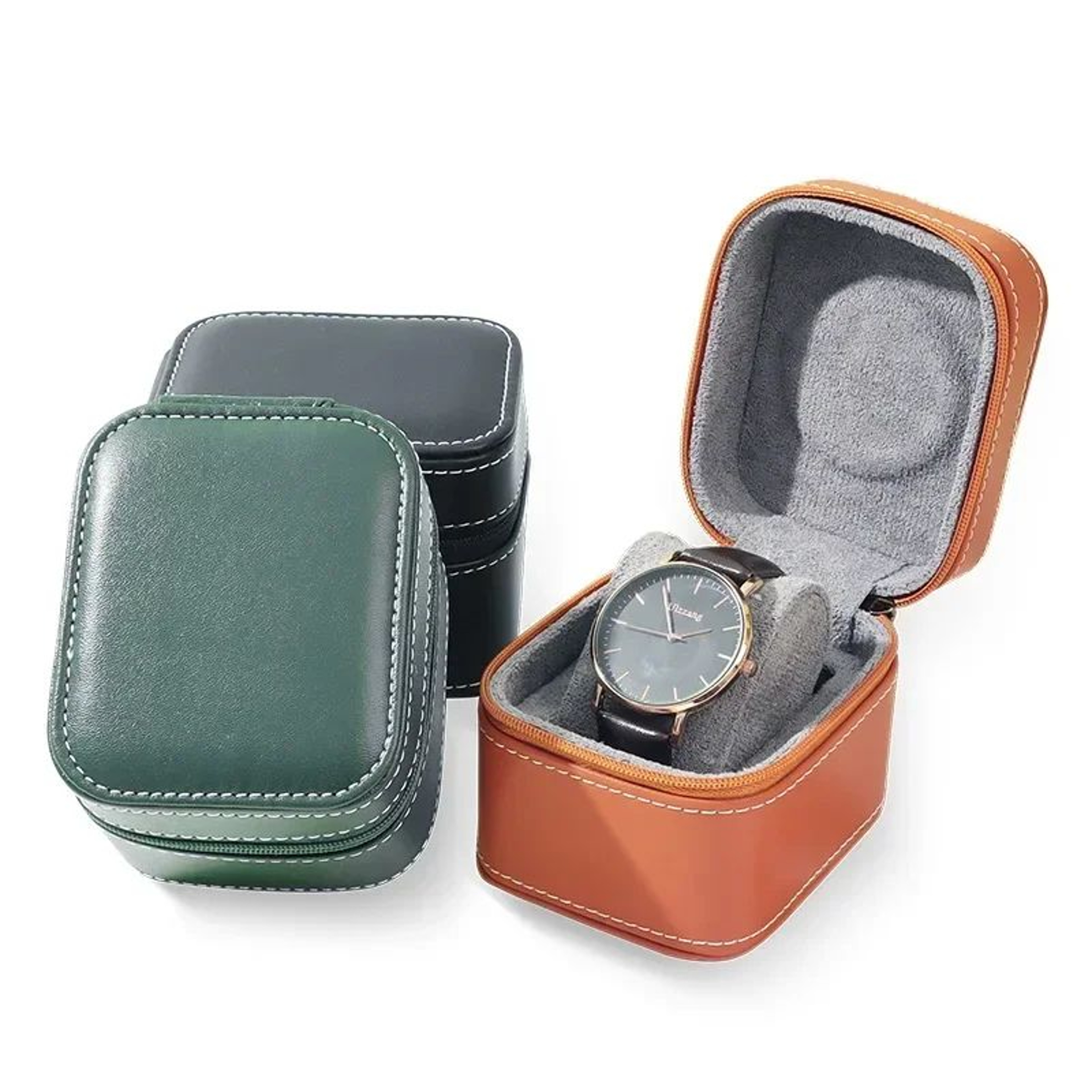 Single Watch Travel Case  PU Leather Square Storage Box With Removable Cushion For Portable Organiz 3