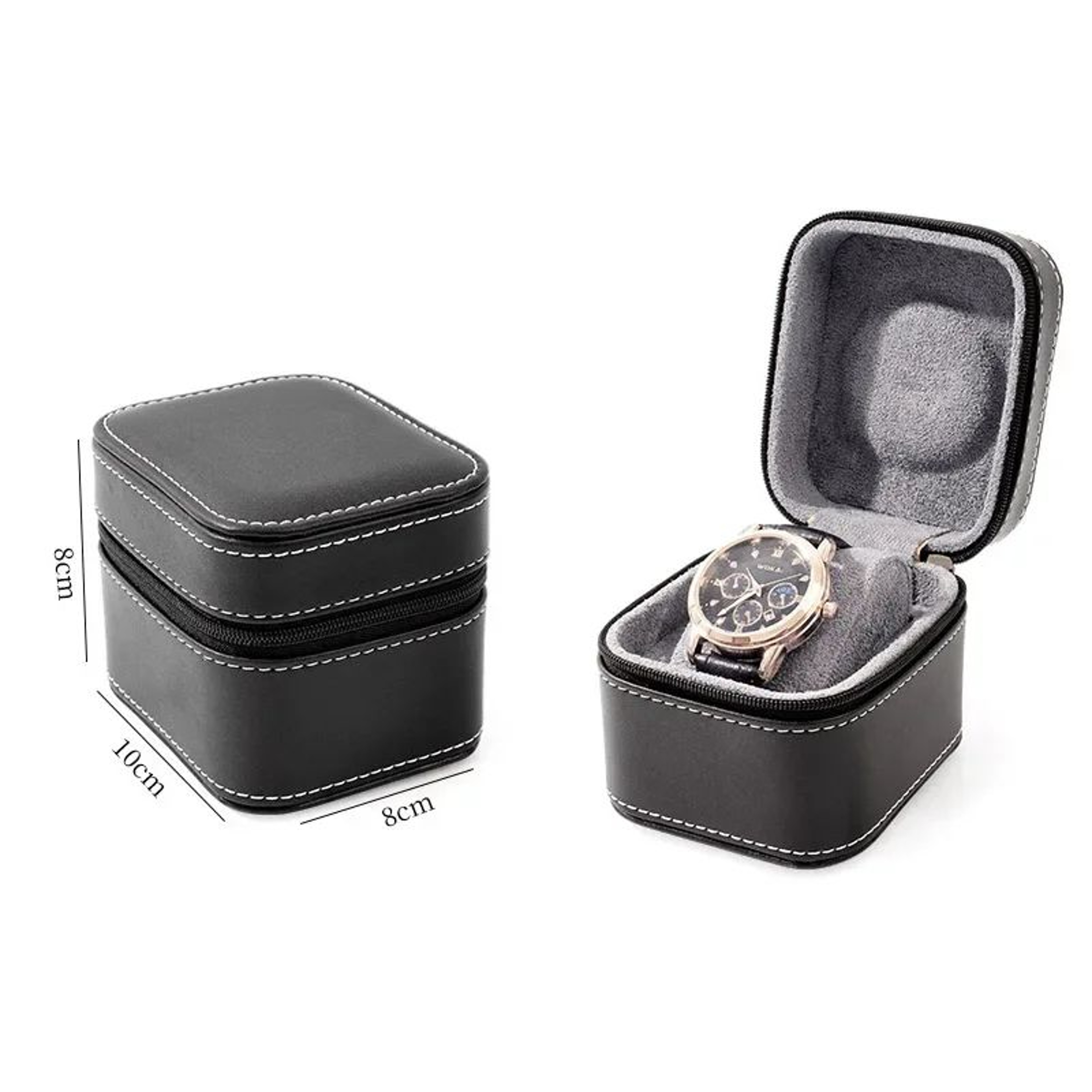 Single Watch Travel Case  PU Leather Square Storage Box With Removable Cushion For Portable Organiz 6