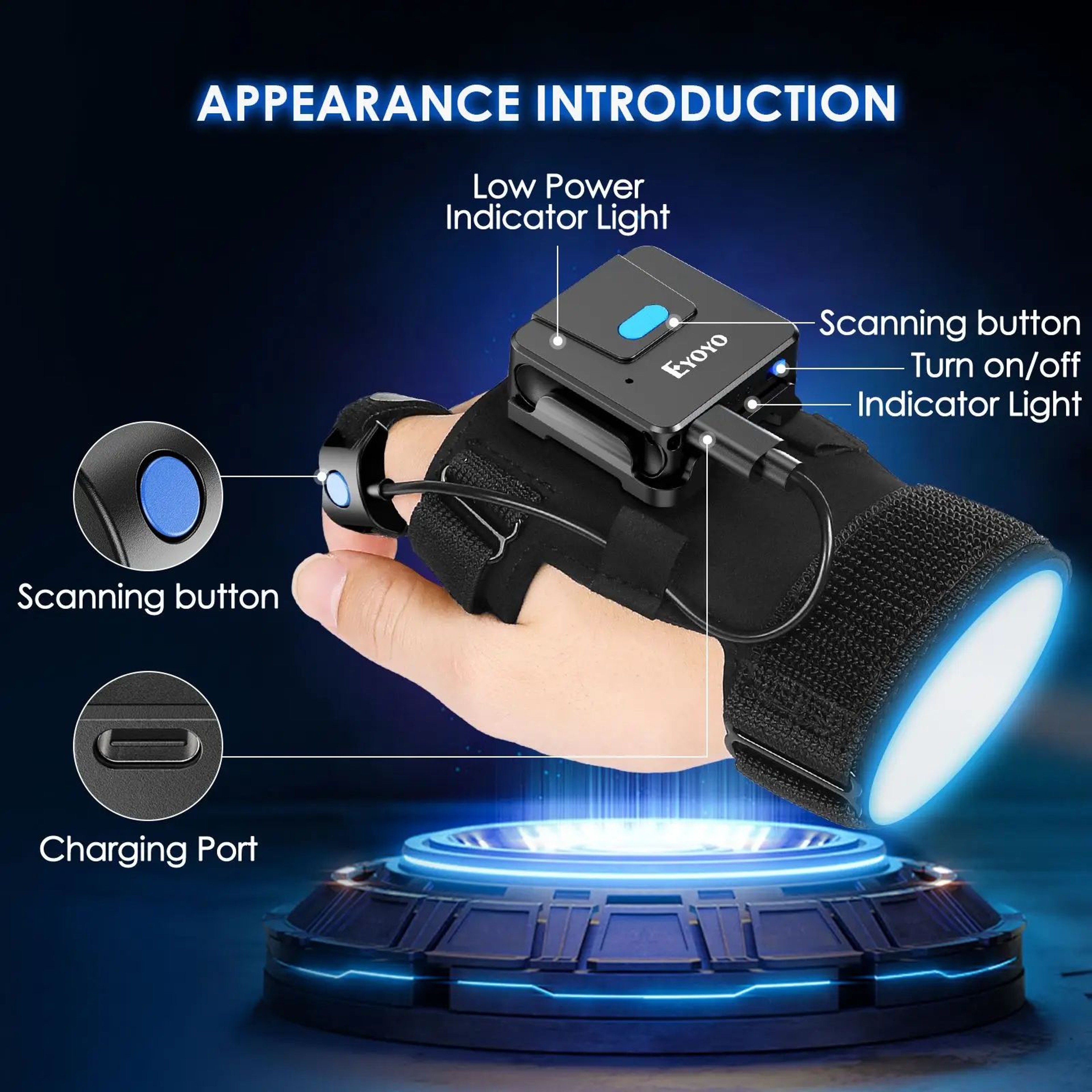 Wearable Barcode Scanner  Bluetooth  USB 1D2D QR Reader With Adjustable LeftRight Hand Glove For St 3