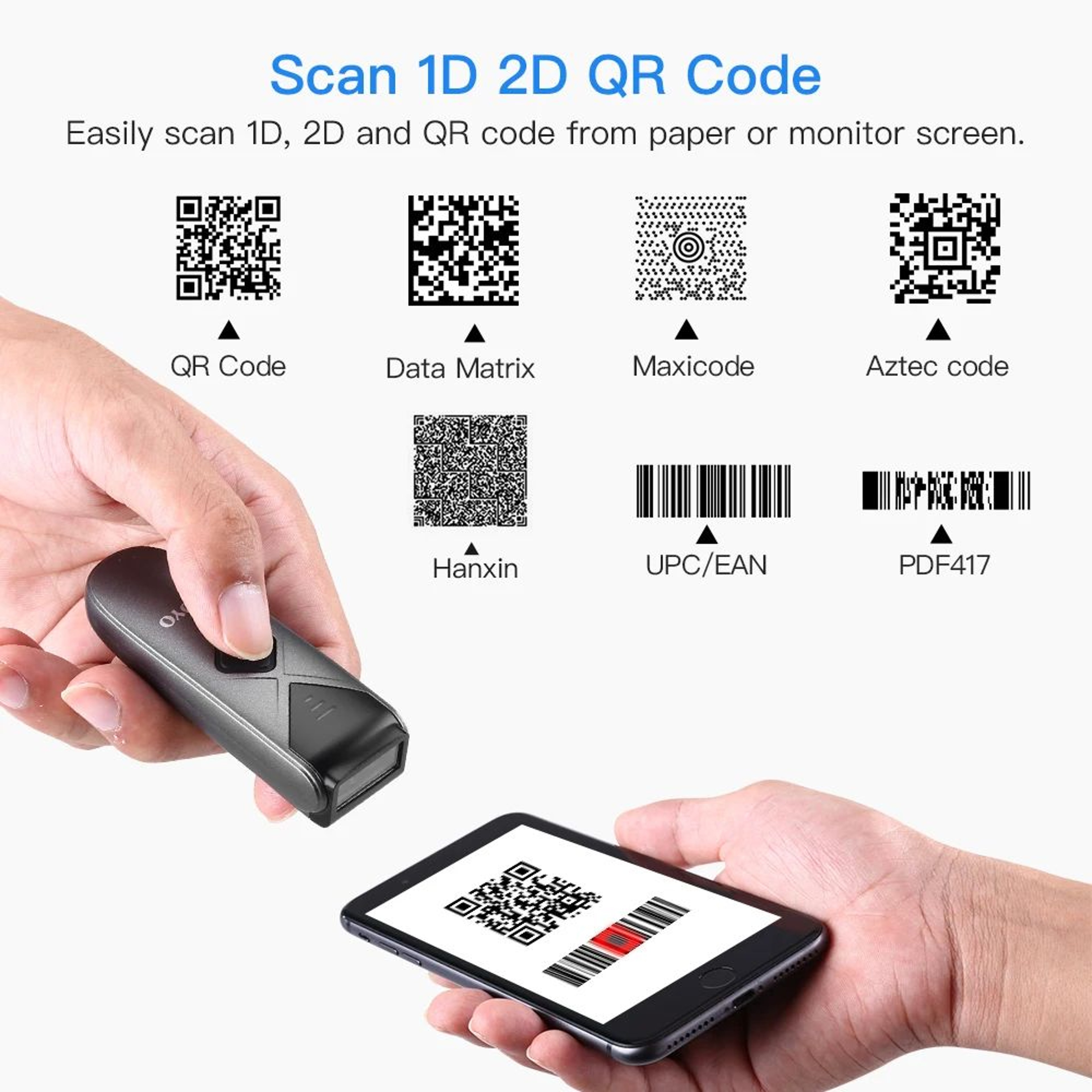 Mini 2D Barcode Scanner  Bluetooth 24 GHz  USB 1D QR PDF417 Reader With Offline Storage For Phone A 1
