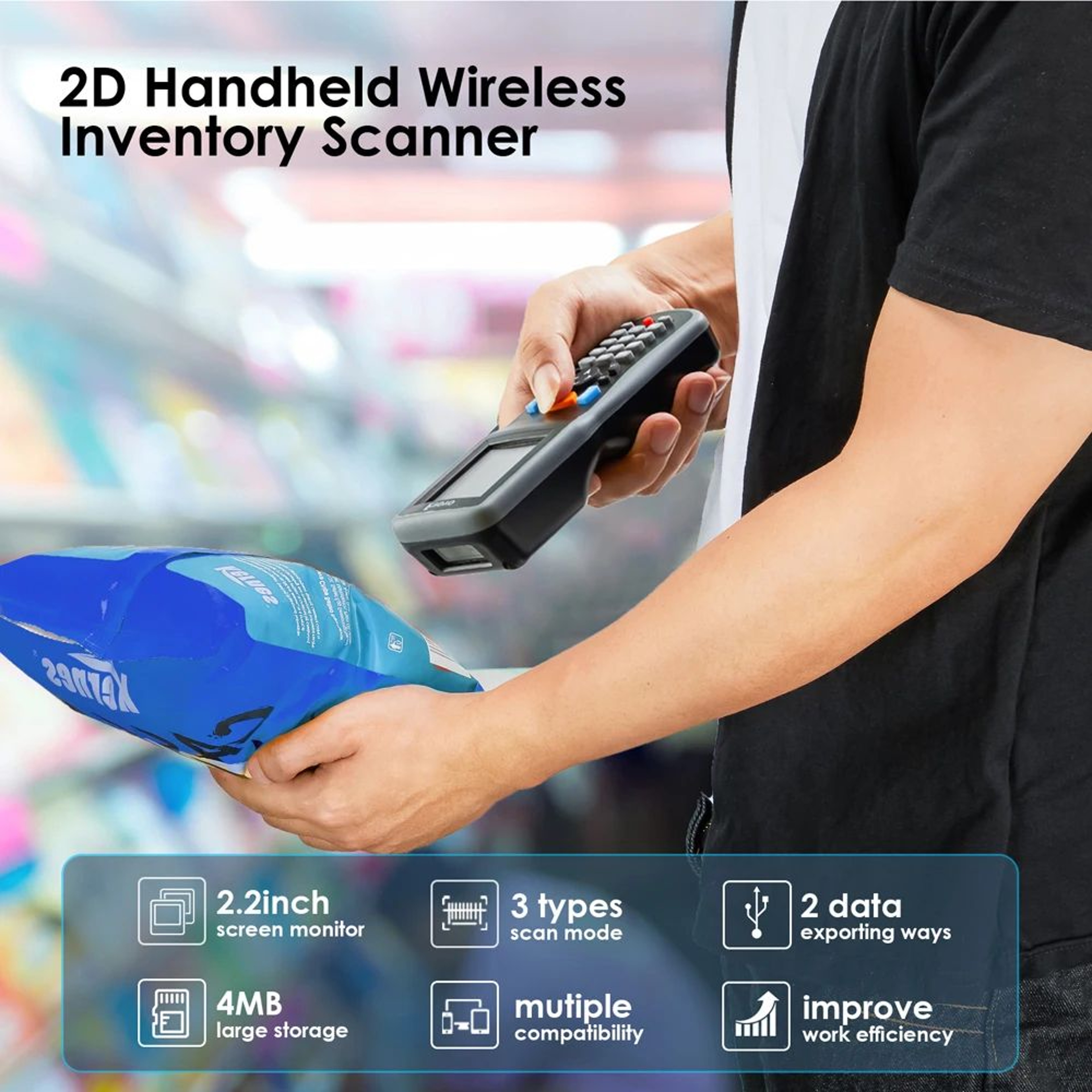 Inventory Barcode Scanner  Mobile 1D2D QR Data Collector With 22 In Color LCD USB Receiver And Stoc 1