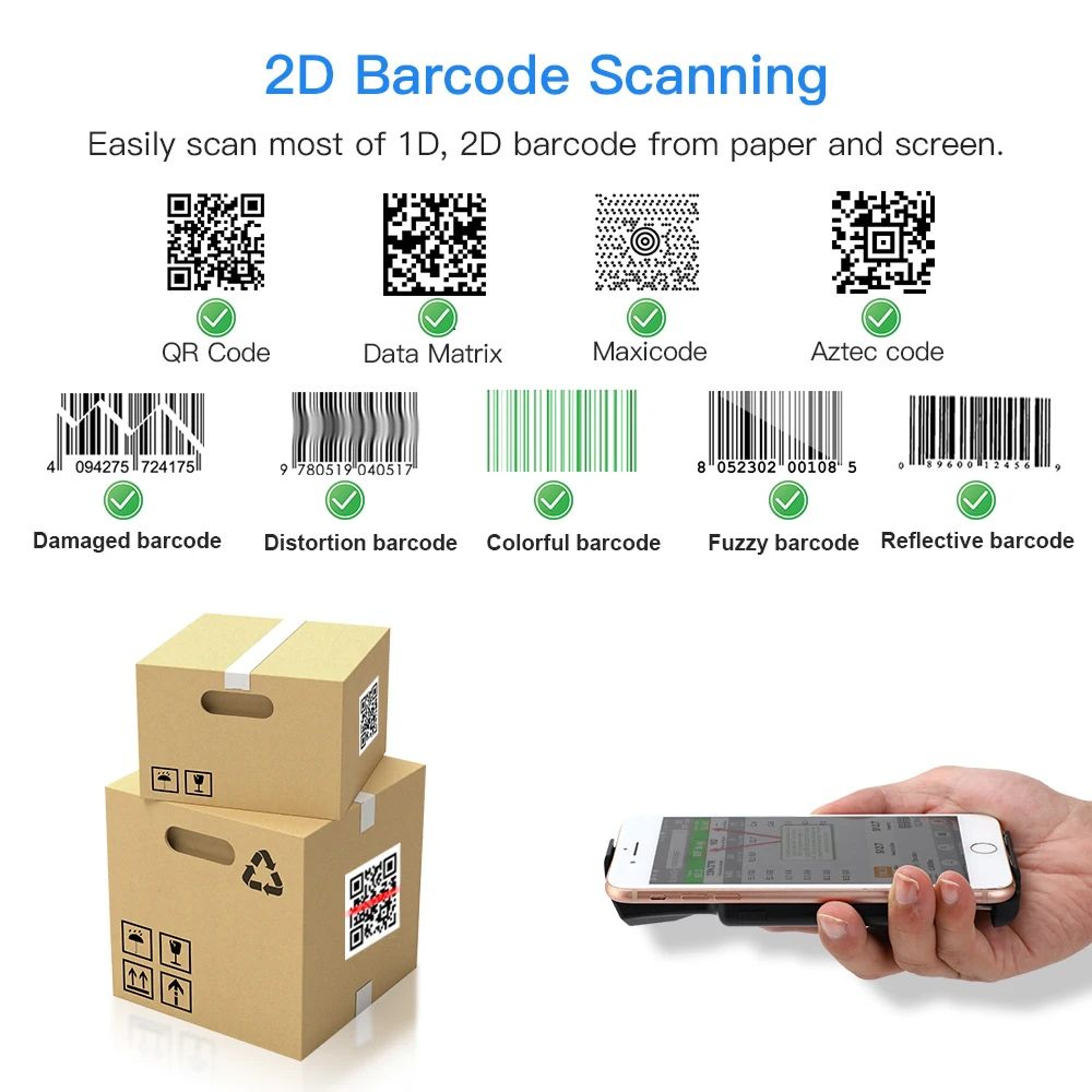 Back Clip Barcode Scanner  Bluetooth 1D2D QR Reader With 3 Scan Buttons  1050mAh Battery For Androi 1