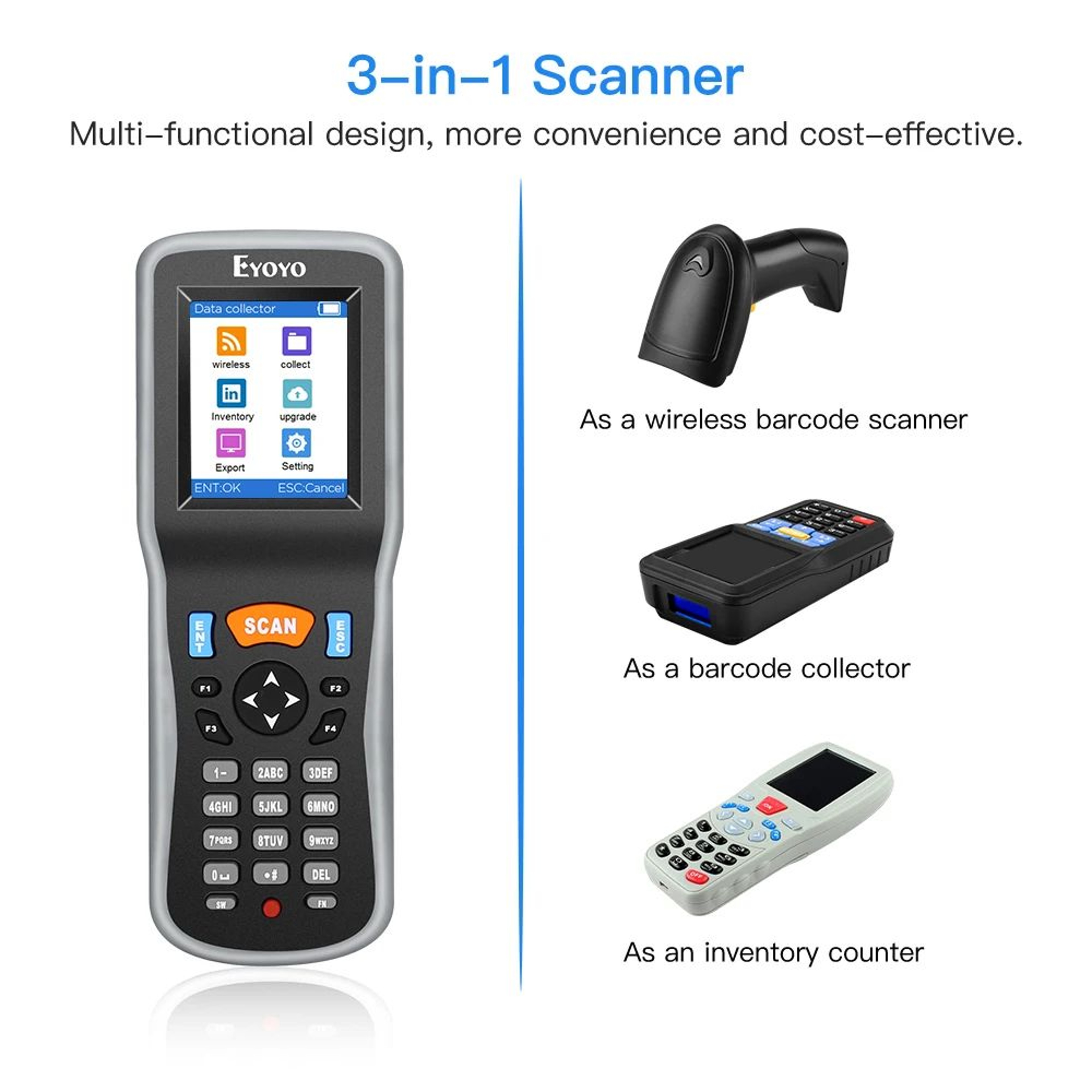 1D Inventory Barcode Scanner  Wireless Handheld Data Collector With 22 In Color LCD And USB Receive 1