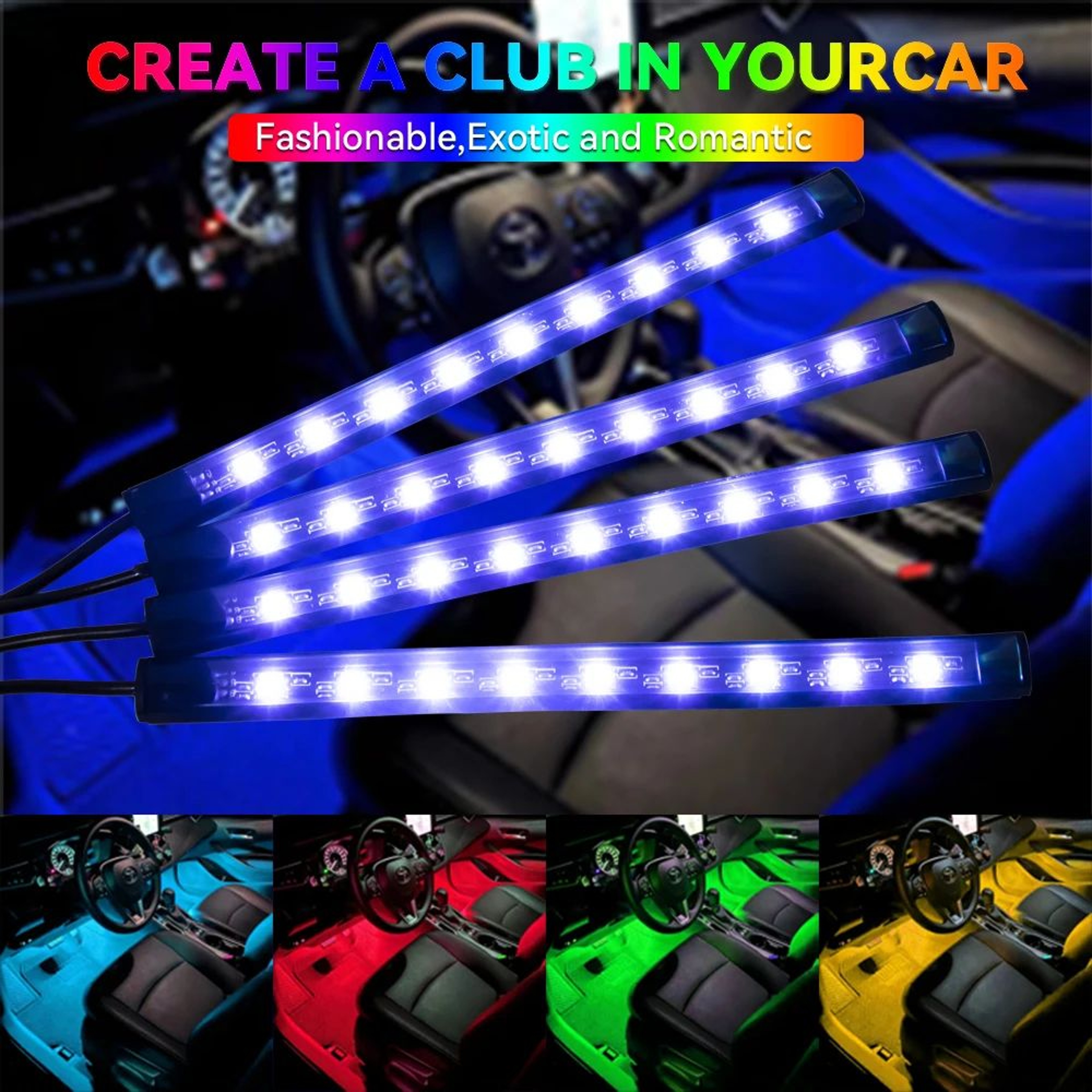 Car RGB Interior Lights  LED Footwell Strips With Music Mode Brightness Control  USB Or 12V Plug Fo 4
