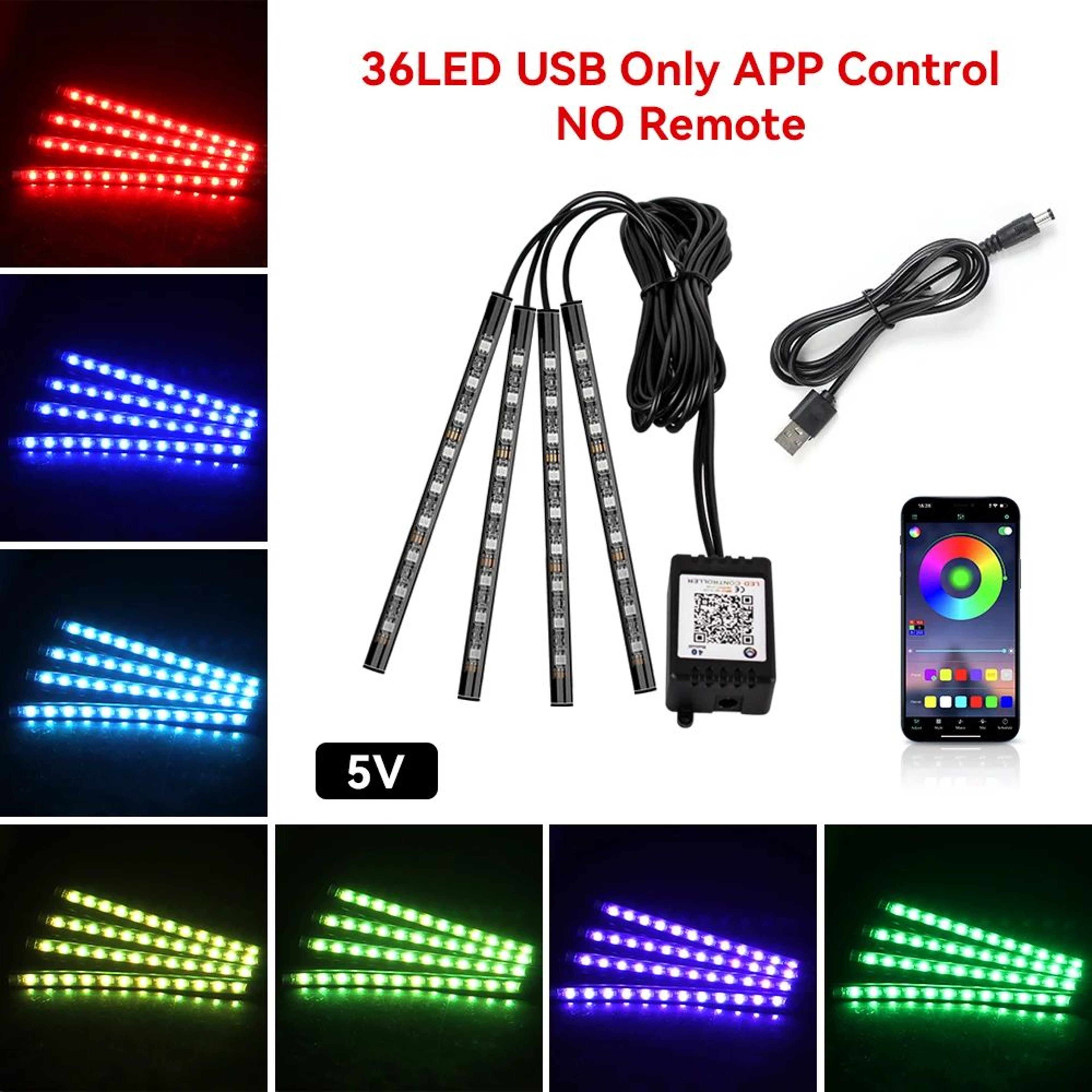 Car RGB Interior Lights  LED Footwell Strips With Music Mode Brightness Control  USB Or 12V Plug Fo 8