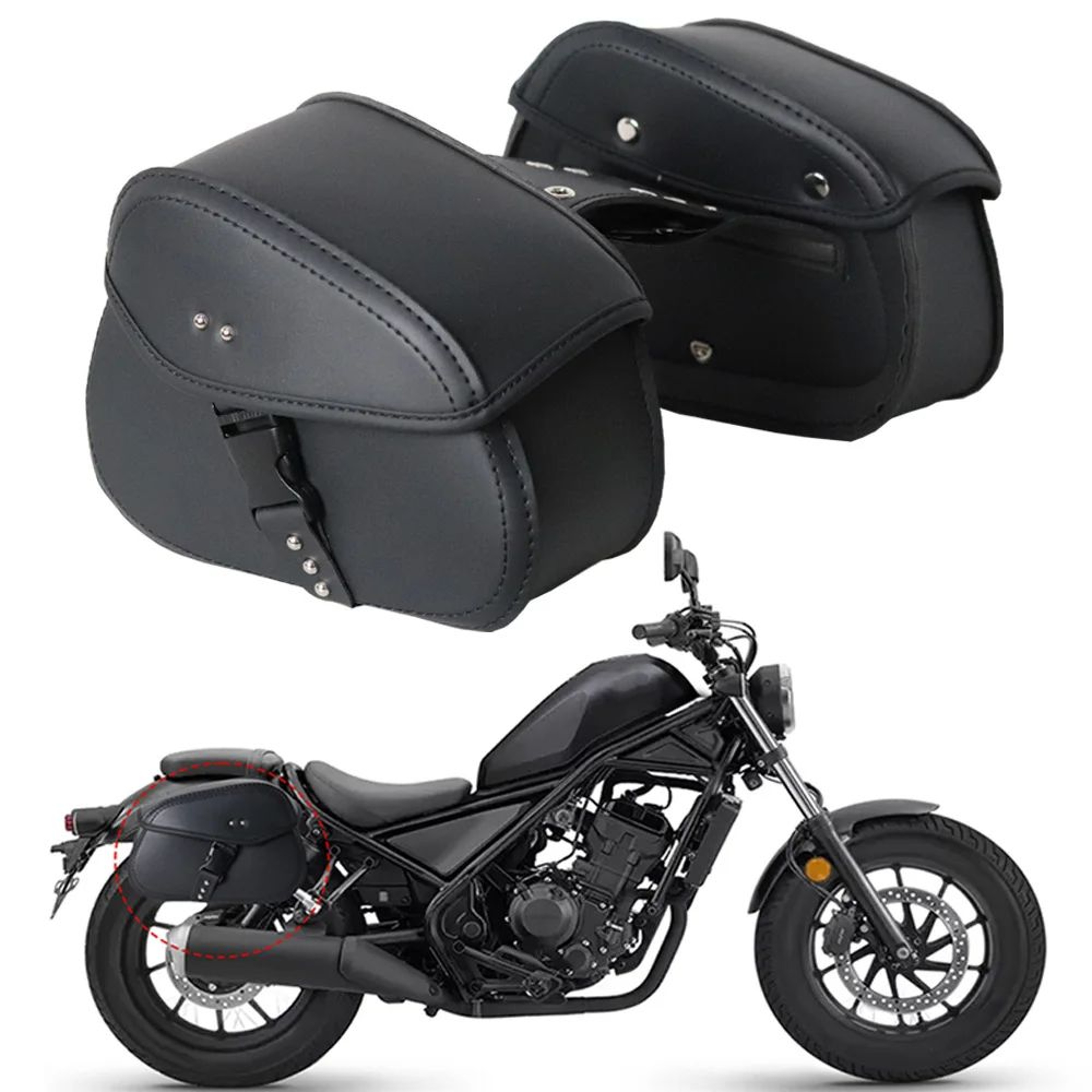 Motorcycle Saddlebags  Black PU Leather Side Storage Bags With Adjustable Ties For Daily Essentials 0