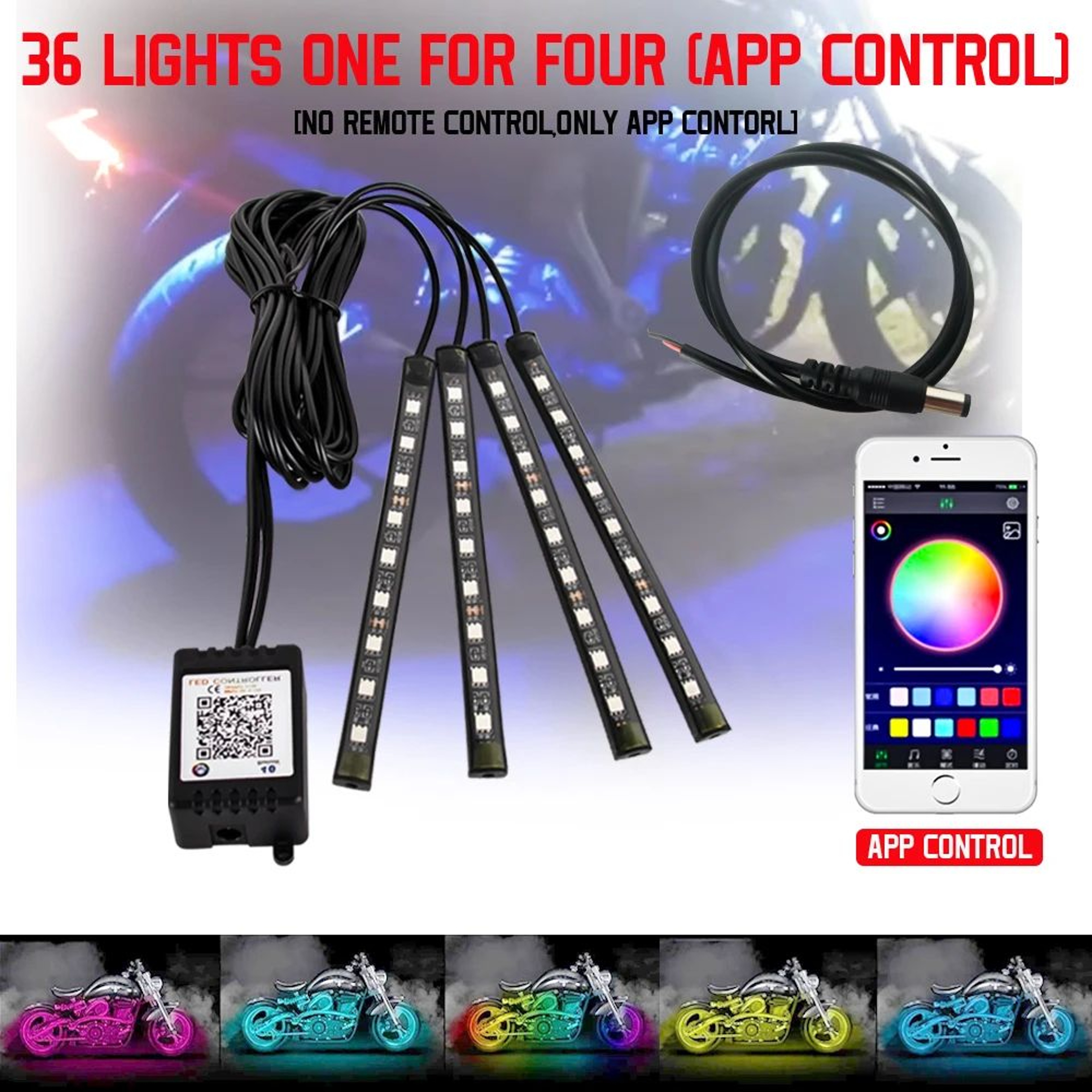 RGB Auto LED Light Strips  Flexible 12V IP65 Accent Lighting With App  Remote Control For Motorcycl 7