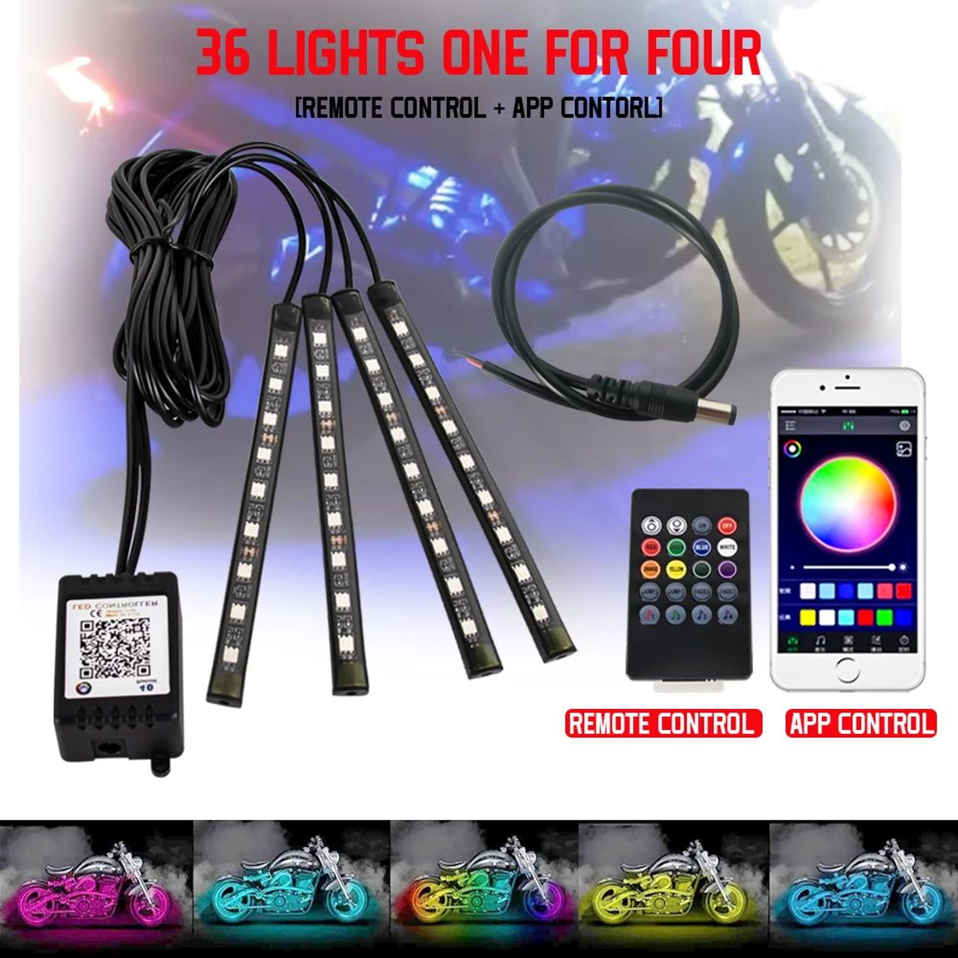 RGB Auto LED Light Strips  Flexible 12V IP65 Accent Lighting With App  Remote Control For Motorcycl 8
