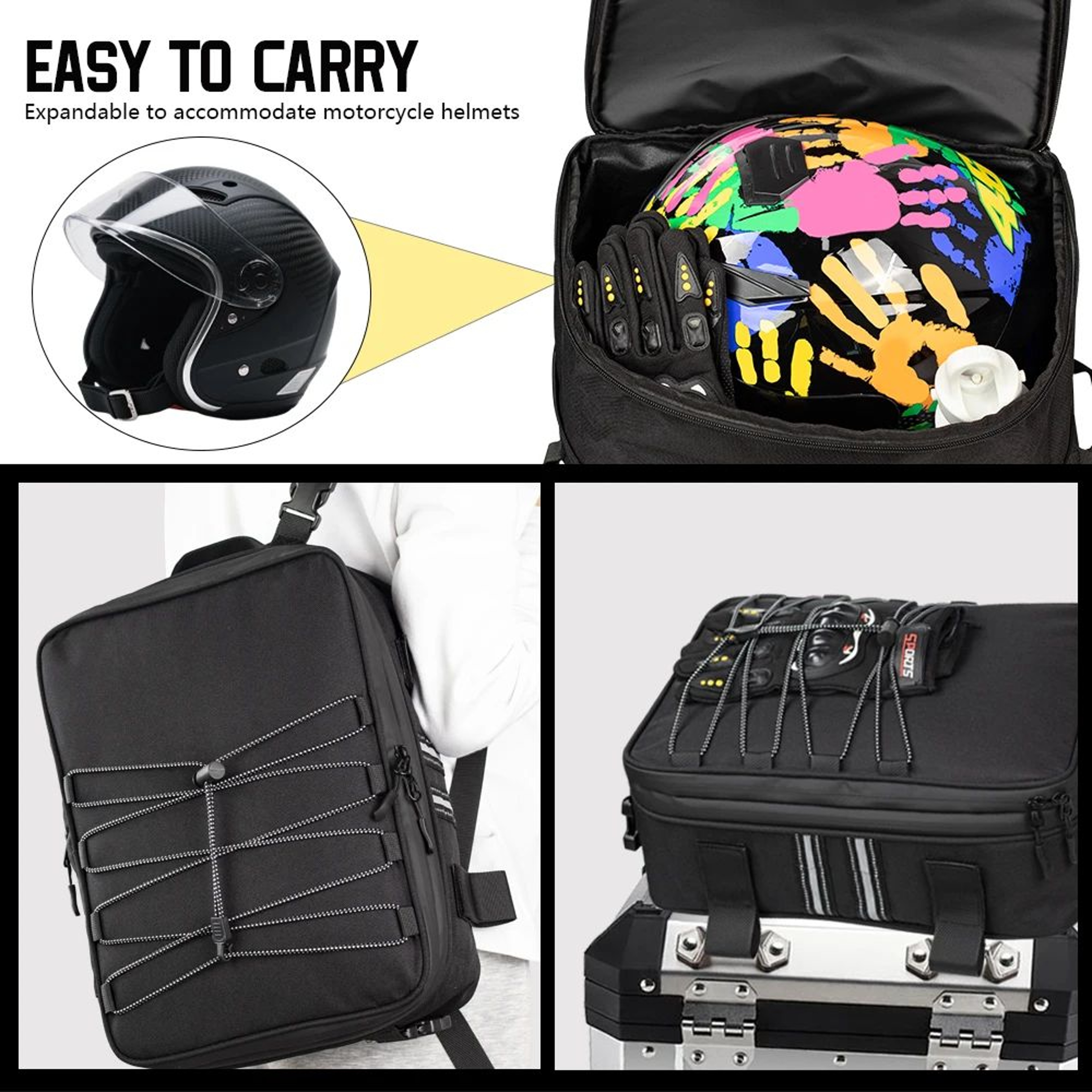 Motorcycle Top Box Bag  Expandable Luggage With Rain Cover Shoulder Strap  Shock Cords For Road Adv 5