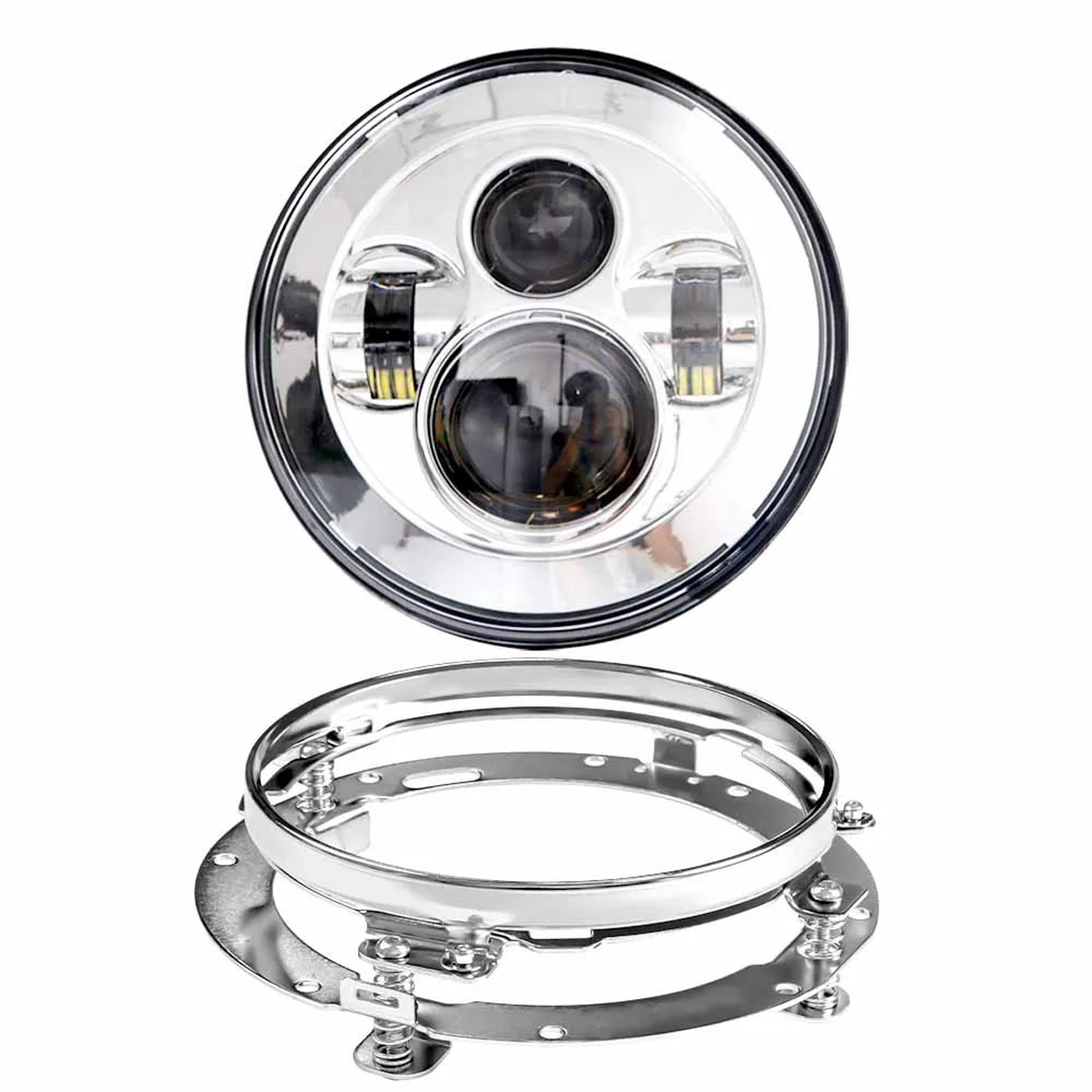 Motorcycle LED Headlight Kit  7 In HighLow Beam Headlamp With 45 In Fog Lights  Mounting Ring For T 7