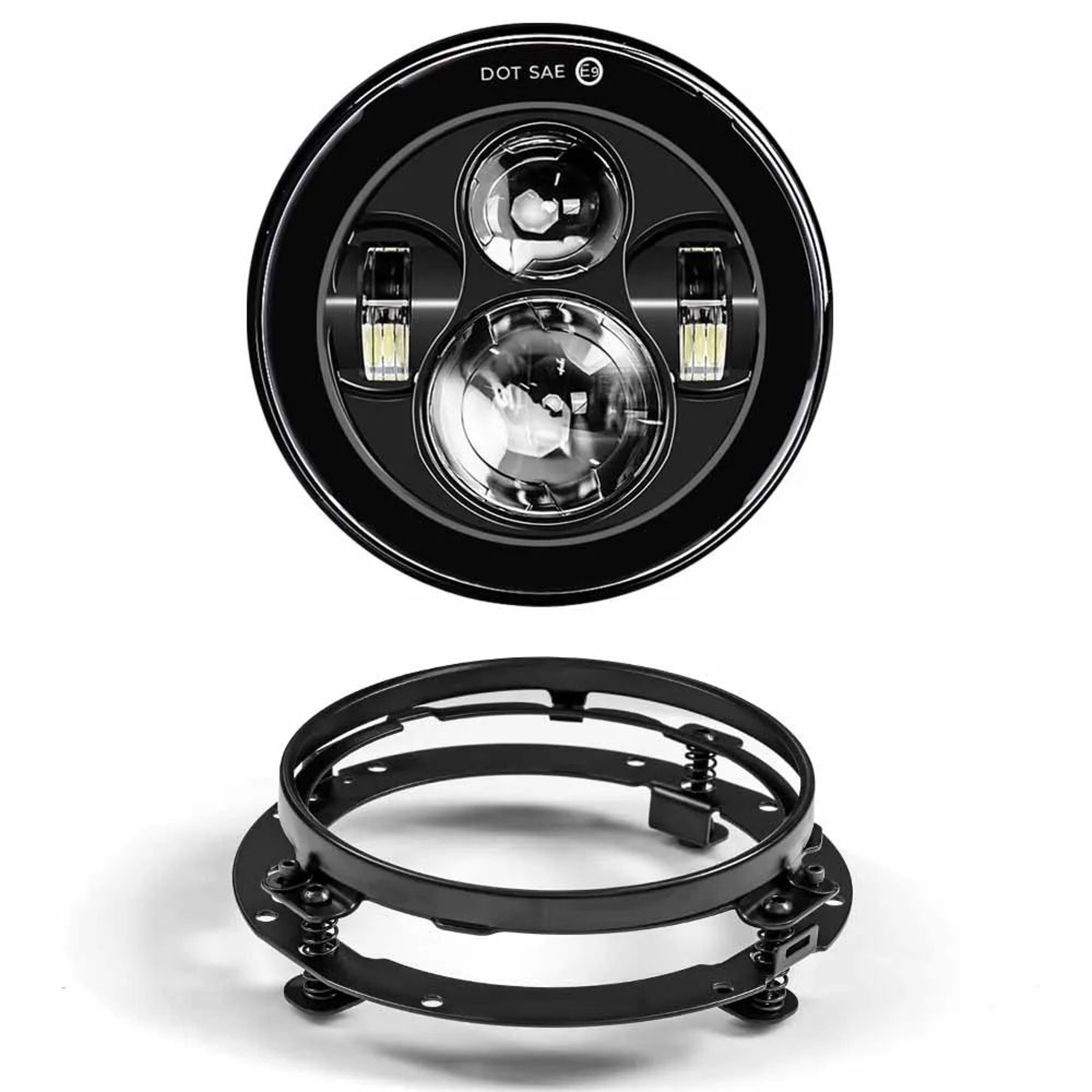 Motorcycle LED Headlight Kit  7 In HighLow Beam Headlamp With 45 In Fog Lights  Mounting Ring For T 9