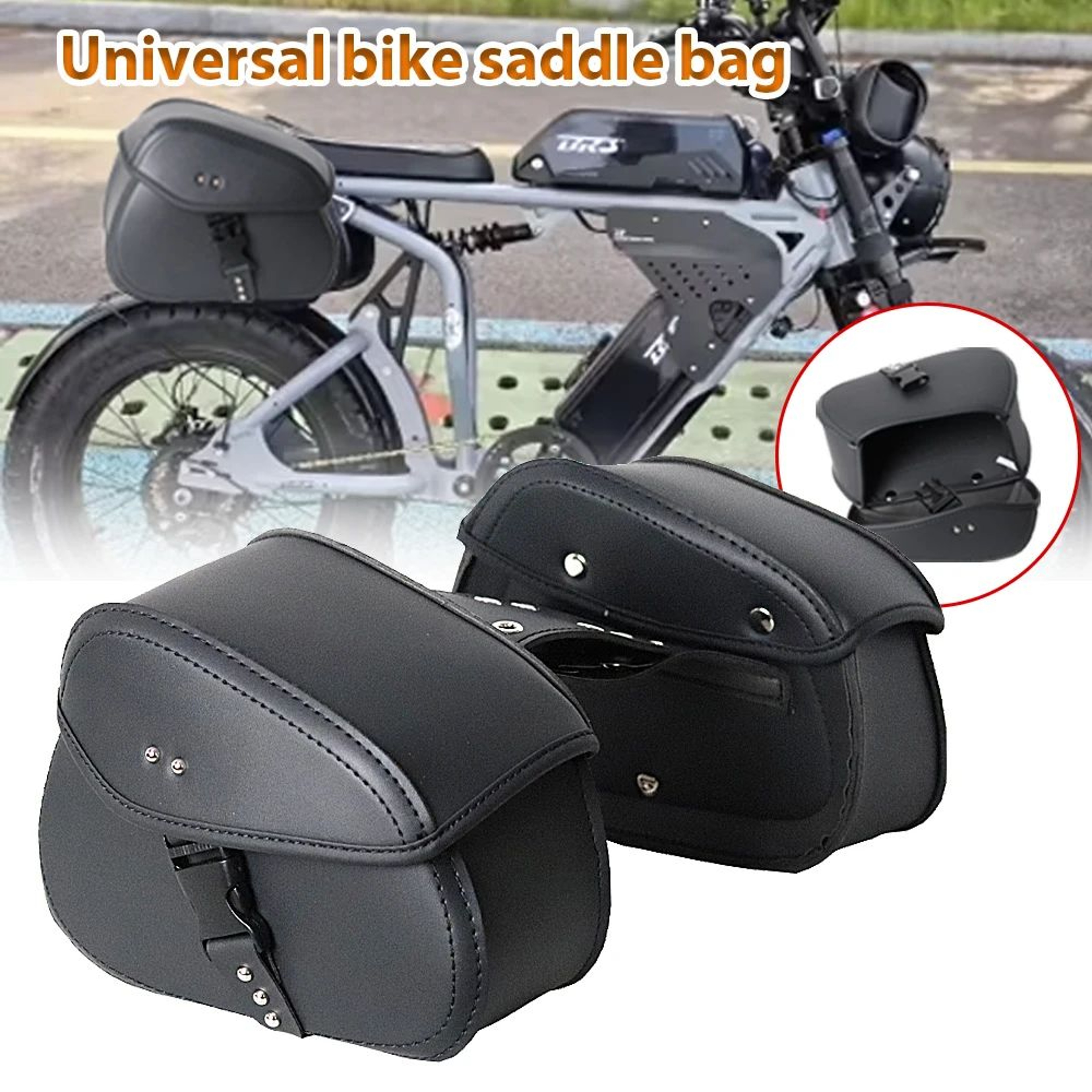 Motorcycle Saddlebag  Black PU Leather Storage For Handy Essentials With Flexible Placement On Comp 0