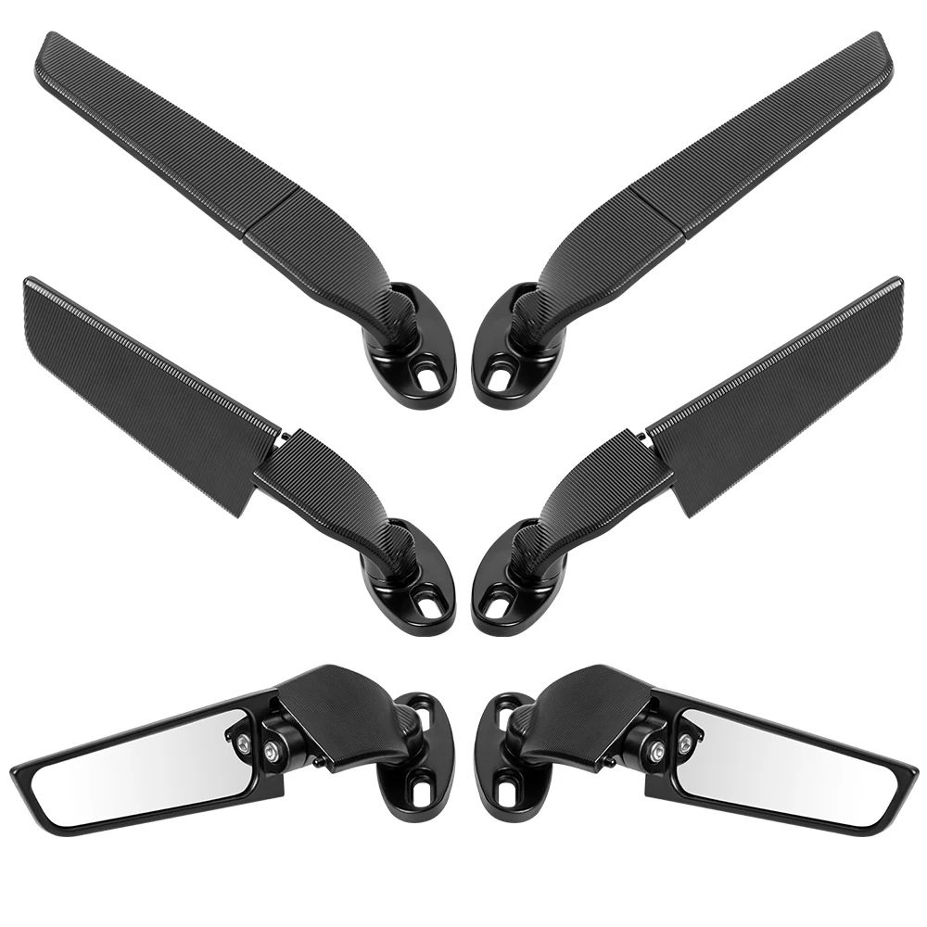 Motorcycle Rearview Mirrors  Black Adjustable Swivel Wind Wing Pair For Sport Bikes With Compatible 2