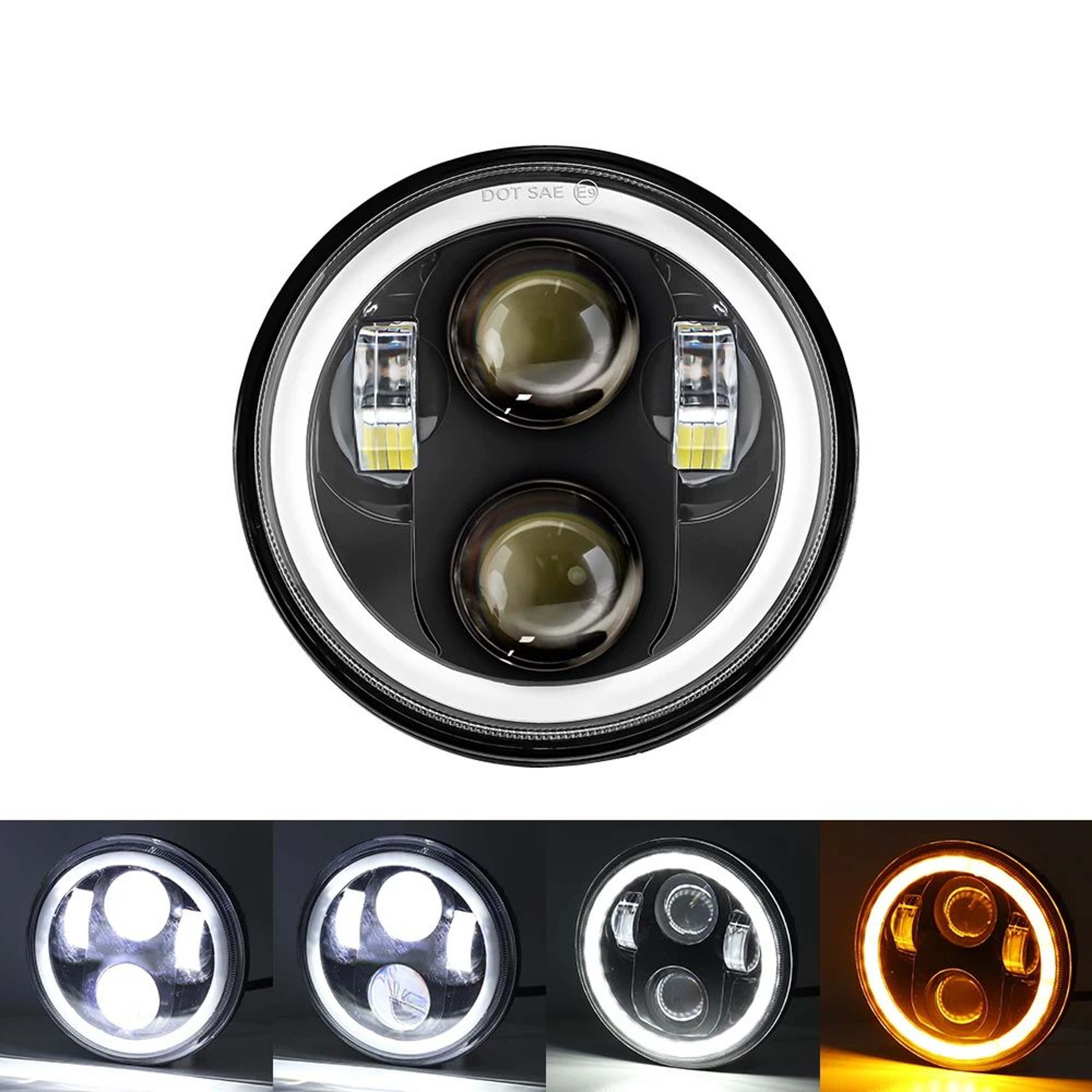 575 In Round LED Headlight  Black Replacement Headlamp For Compatible Motorcycle Housings  Classic  7