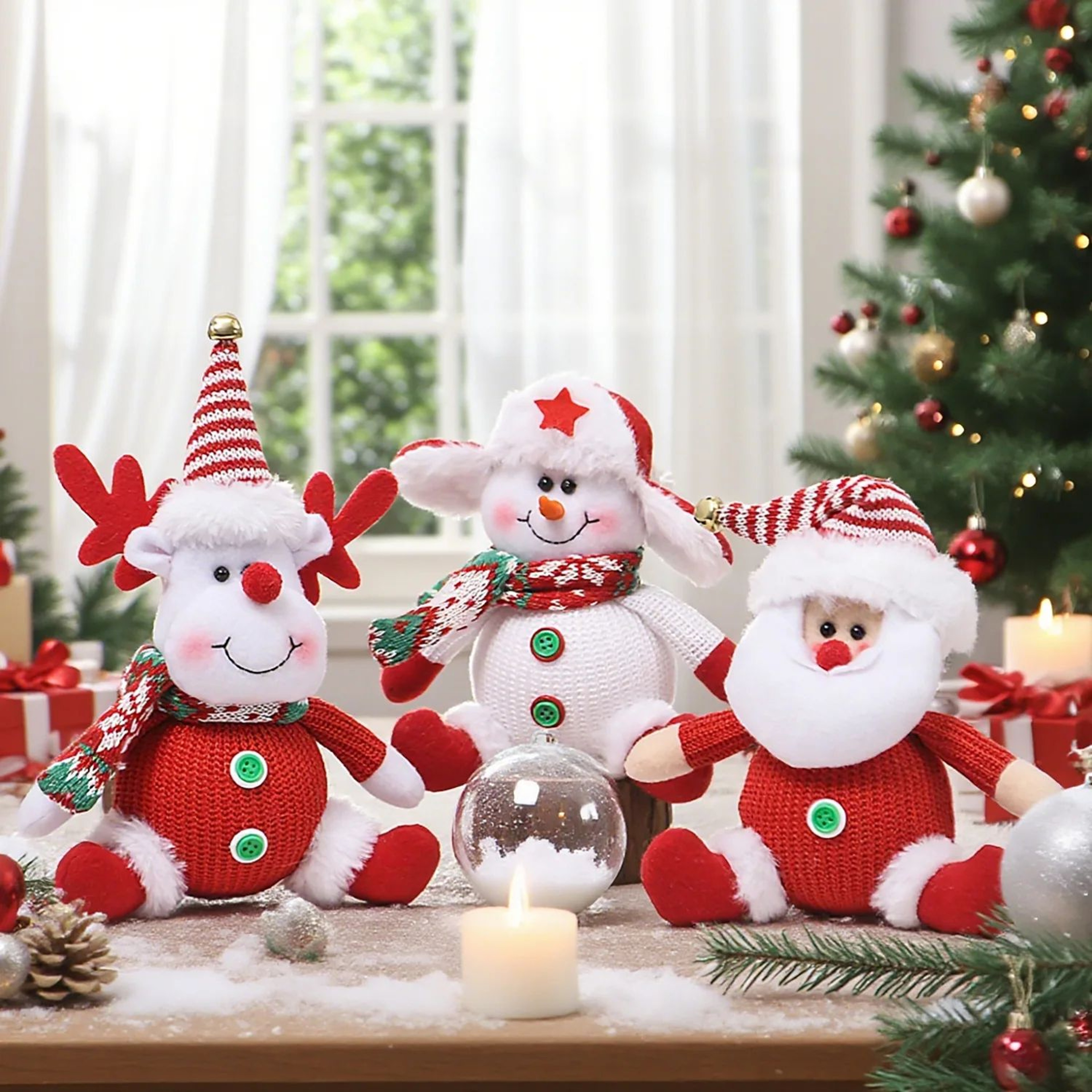 Christmas Plush Ornaments  Santa Snowman  Elk Dolls For Festive Tree Decorating Cozy Home Displays  0