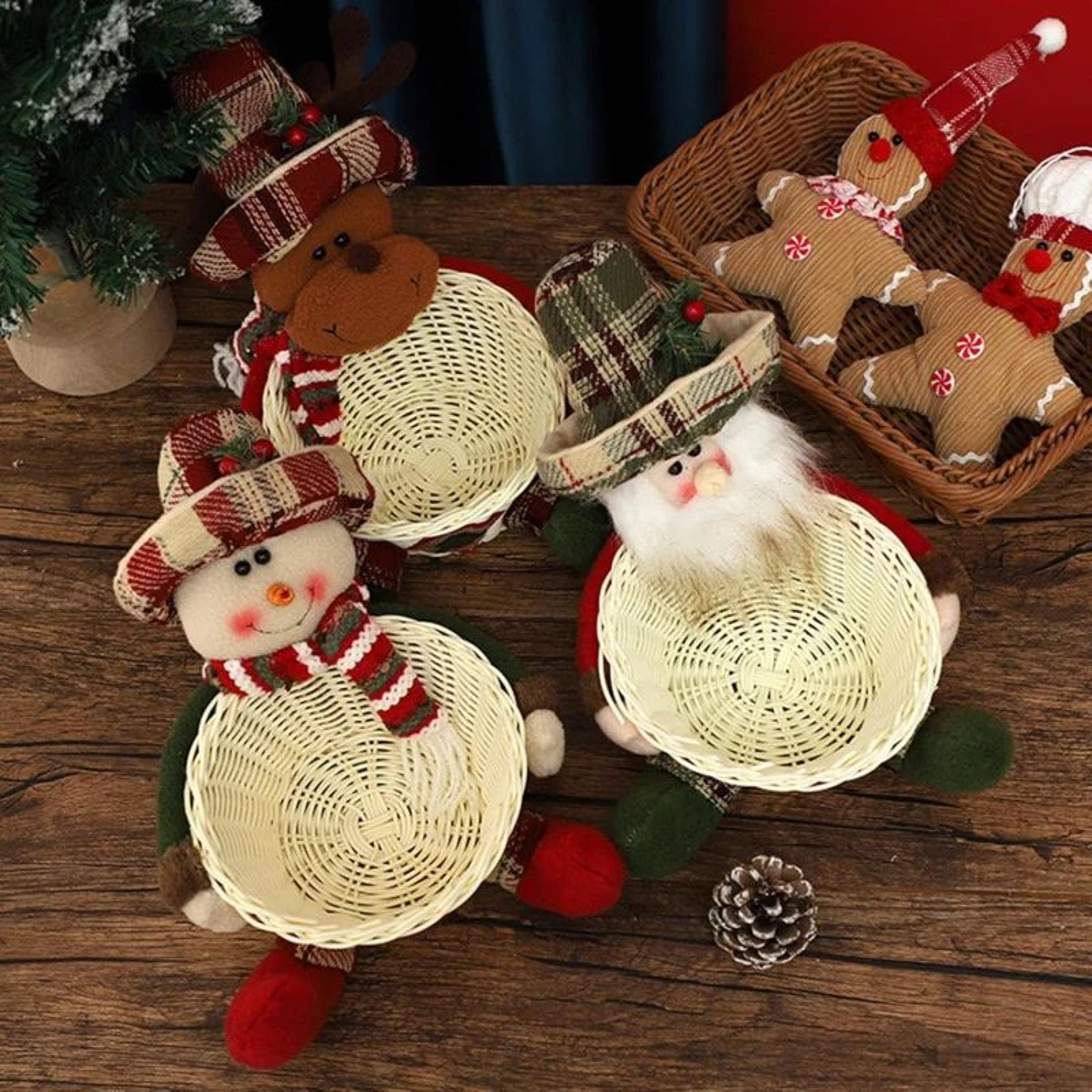 Christmas Snowman Candy Basket  Fun Woven Display Bowl For Holiday Treat Storage Festive Table Deco 2