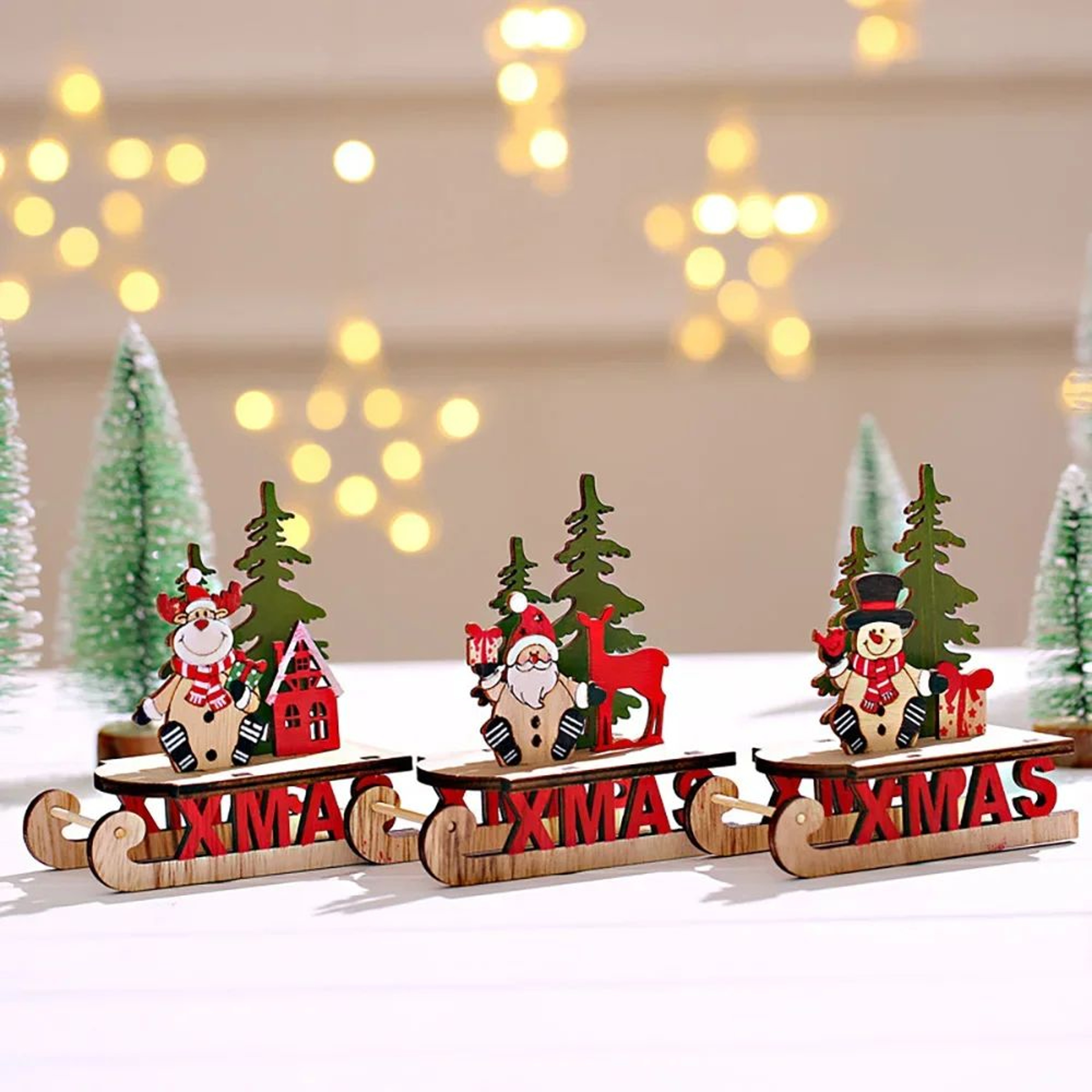 Christmas Wooden Sleigh Decoration  Santa Snowman  Elk Designs For Merry Home Displays DIY Styling  0