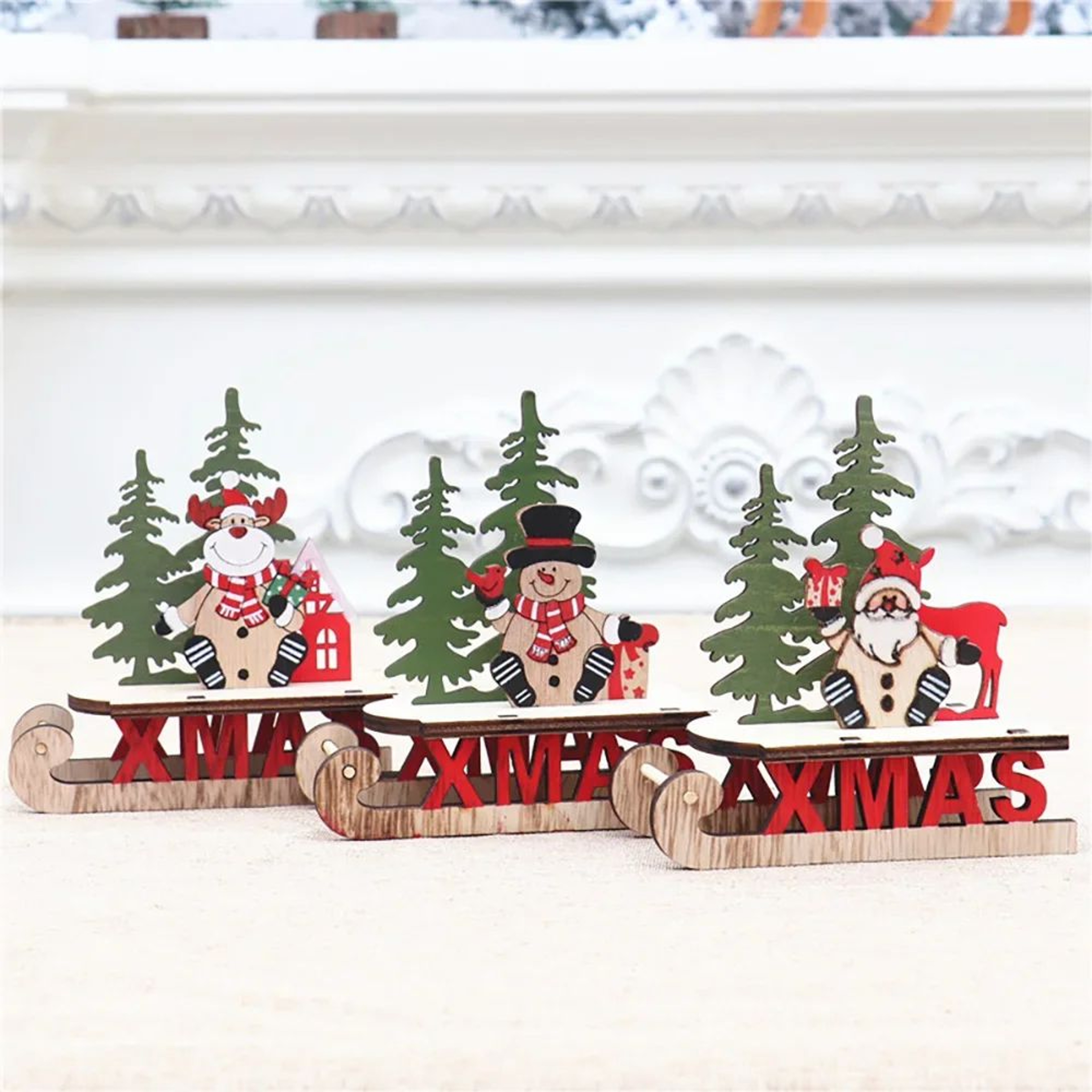 Christmas Wooden Sleigh Decoration  Santa Snowman  Elk Designs For Merry Home Displays DIY Styling  1