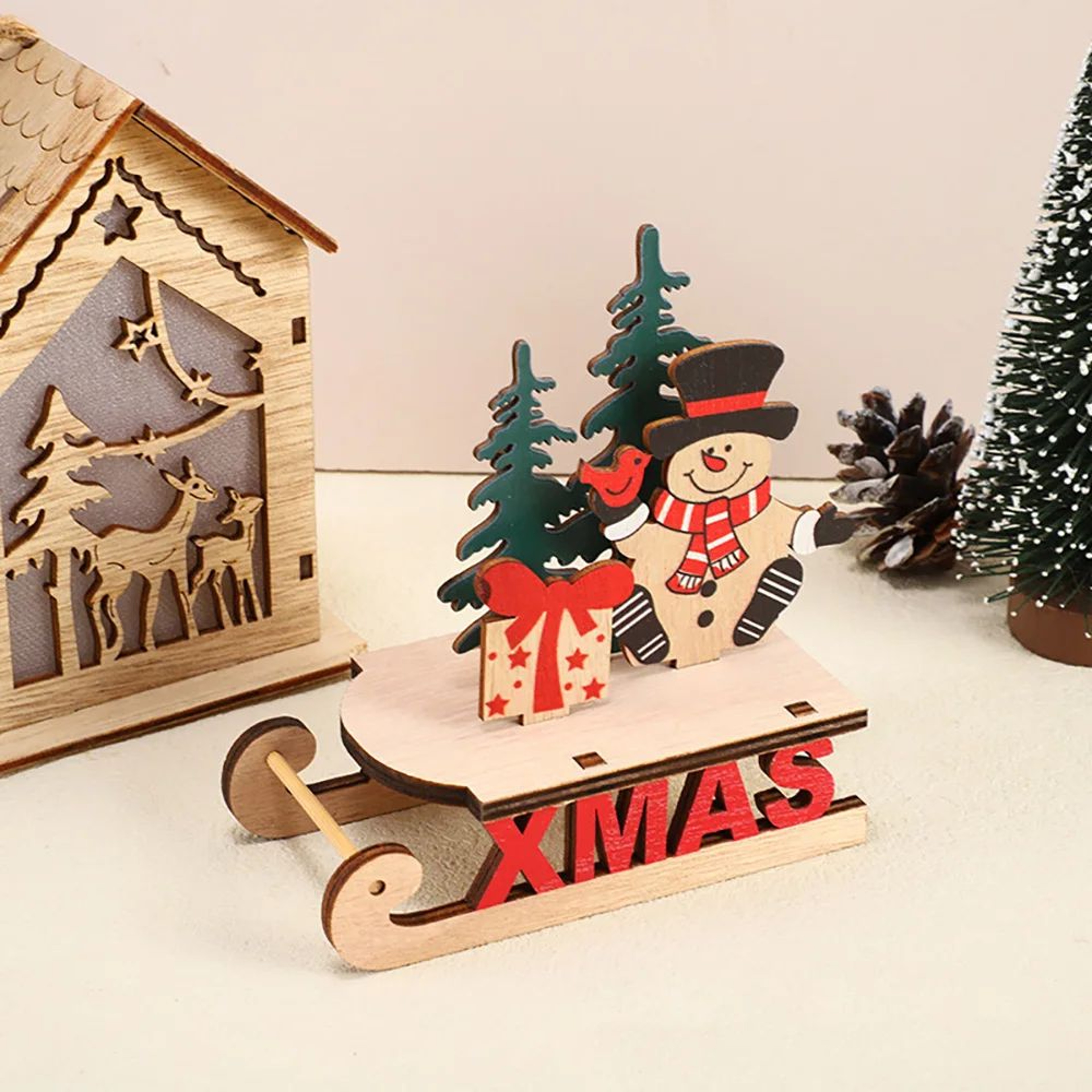 Christmas Wooden Sleigh Decoration  Santa Snowman  Elk Designs For Merry Home Displays DIY Styling  7