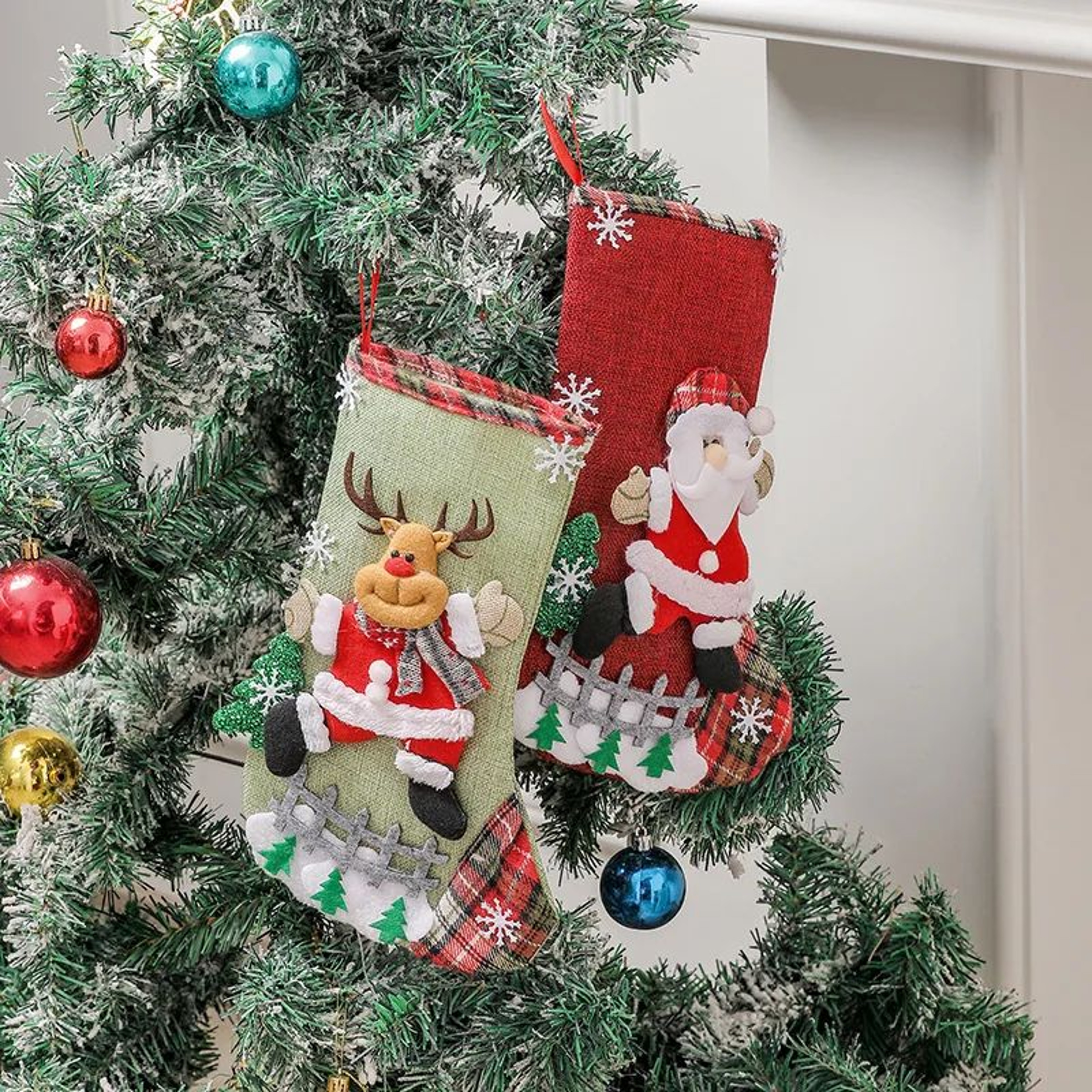 Christmas Gift Stocking  1181 In Linen Candy Bag With 3D Santa Or Elk Style For Festive Hanging Dec 1