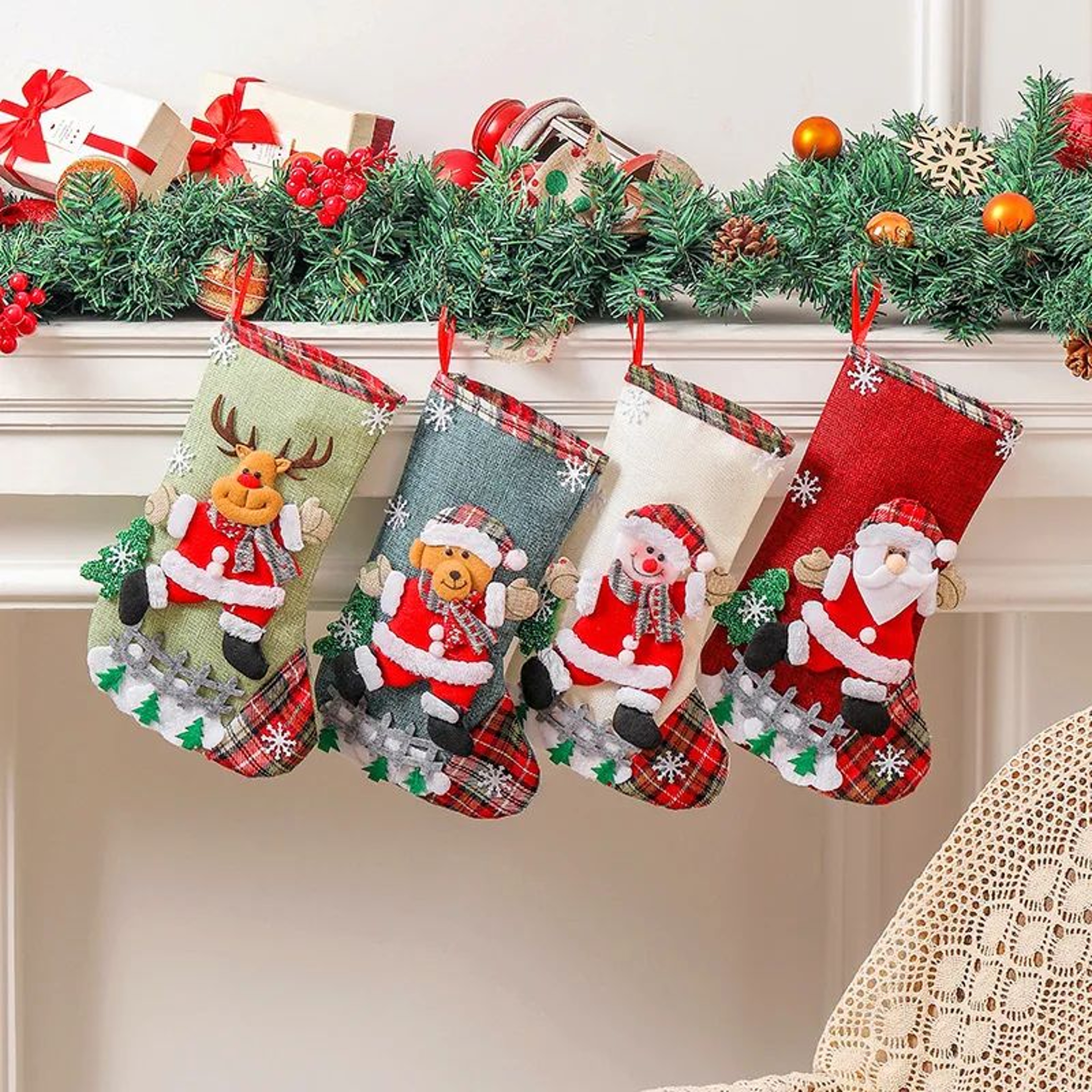 Christmas Gift Stocking  1181 In Linen Candy Bag With 3D Santa Or Elk Style For Festive Hanging Dec 2