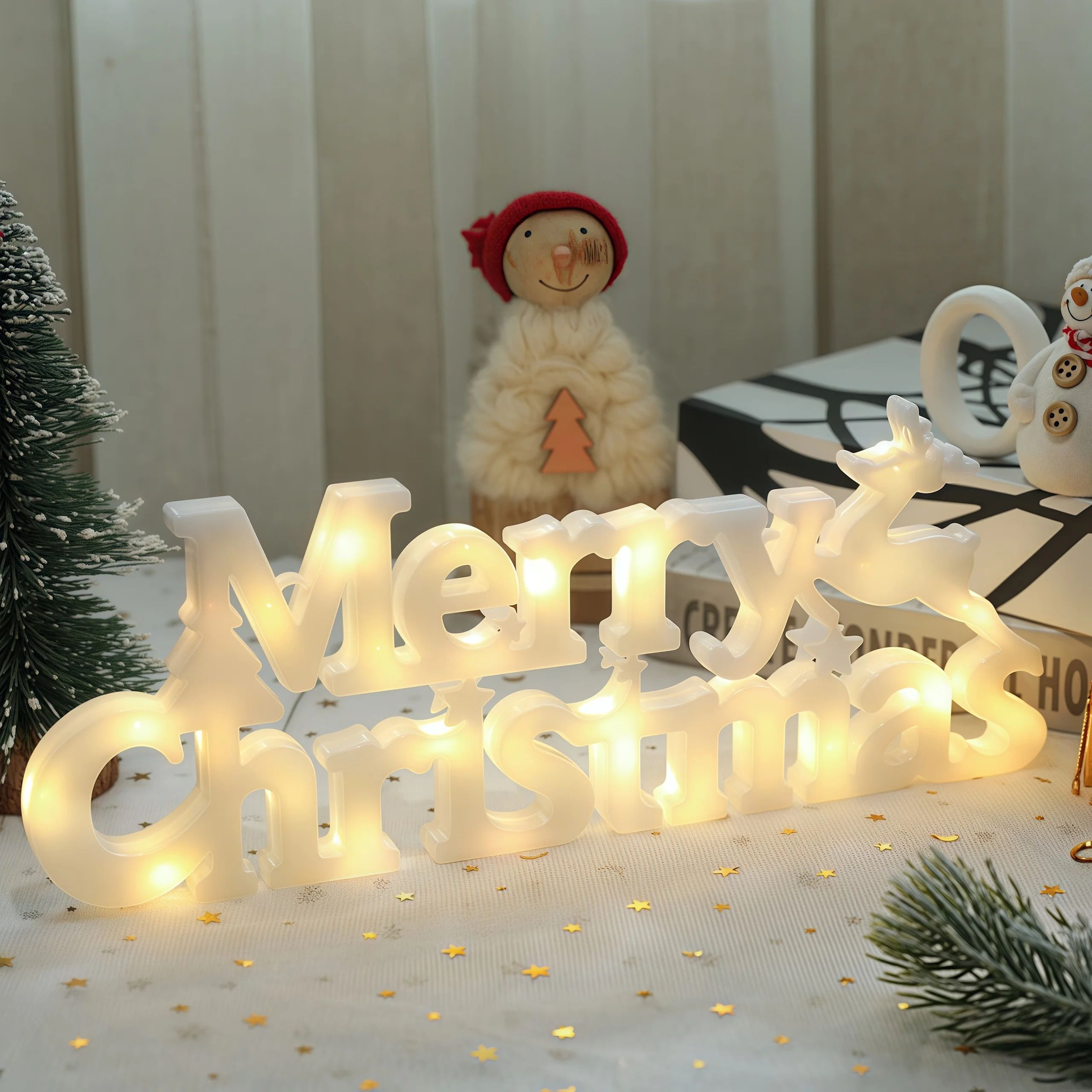 Merry Christmas LED Garland  Festive Letter Tag String Lights For Warm Home Displays Holiday Partie 7