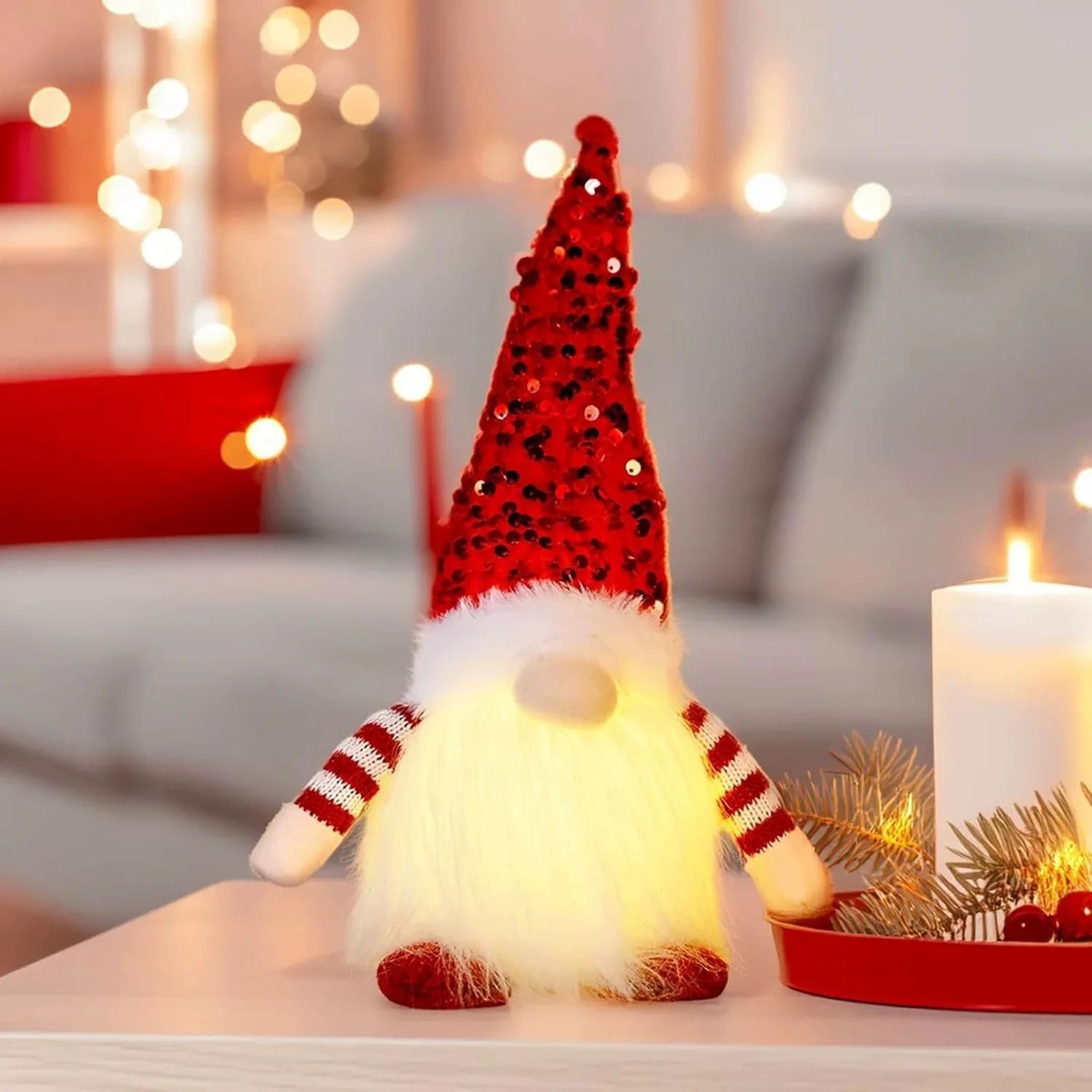 Light Up Christmas Gnome  1181 In Plush Doll With Sequin Hat  Warm LED Glow For Cozy Tabletop Decor 2