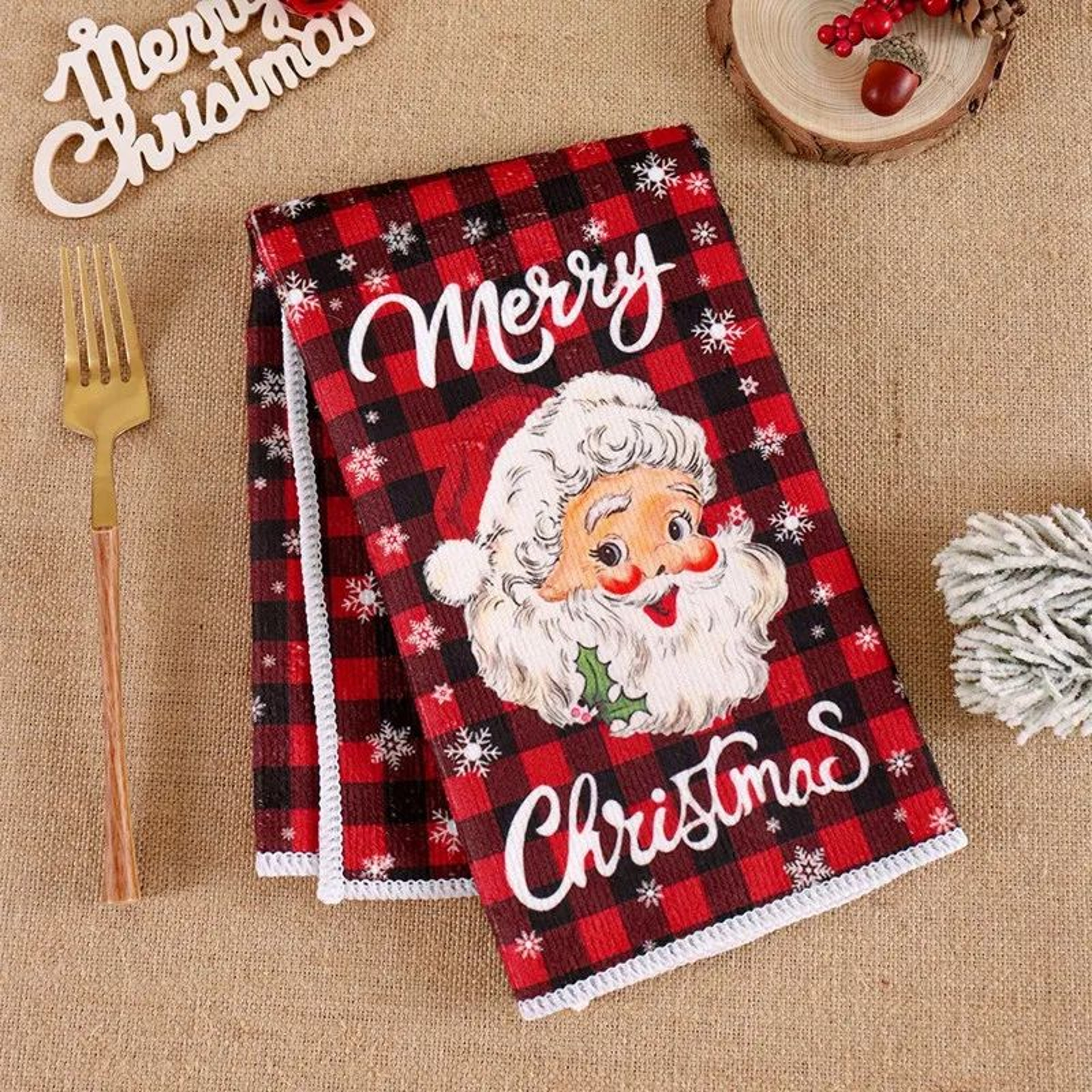 Christmas Kitchen Towels  2pcs Santa Claus Dish Towel Set For Festive Home Displays Holiday Hosting 4