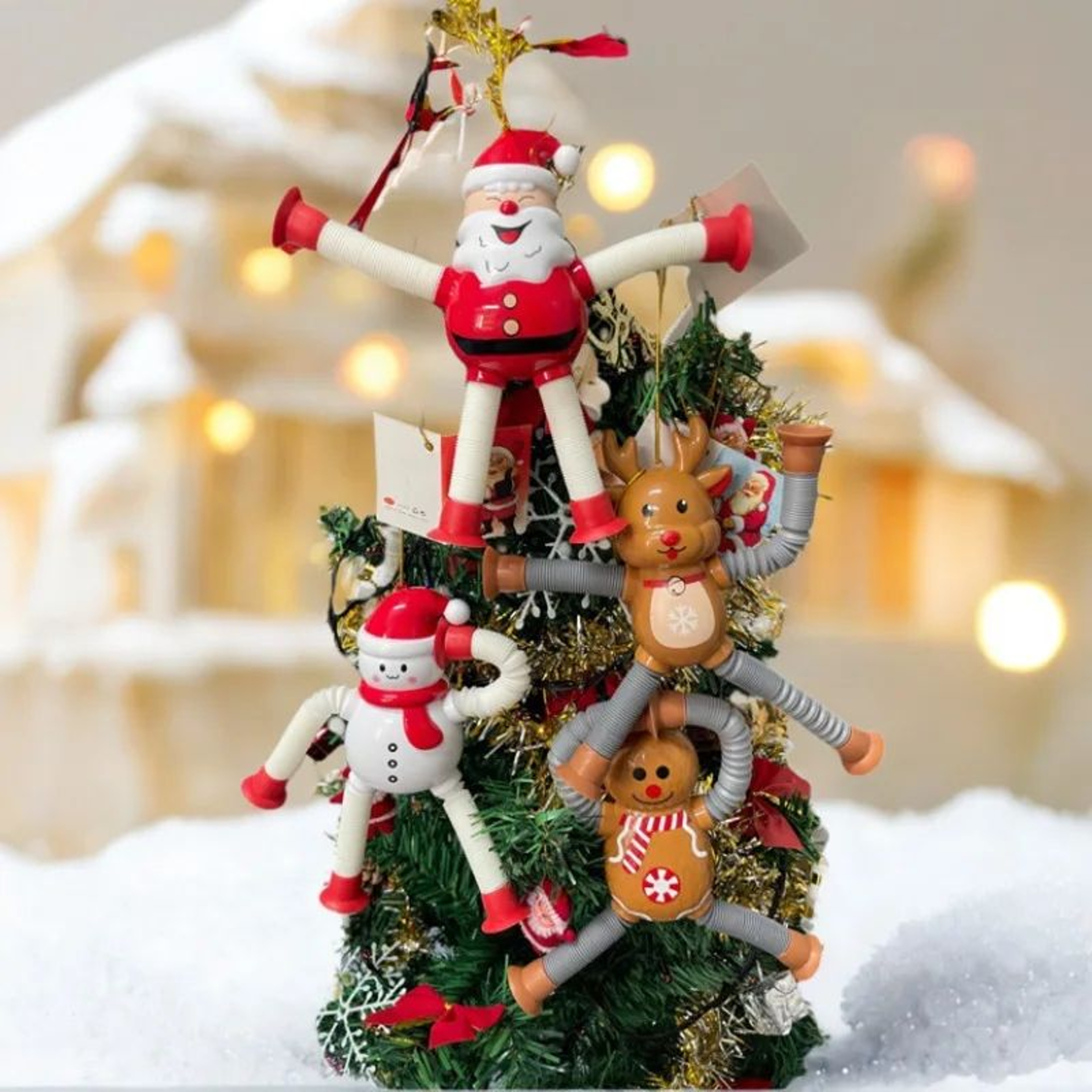 Christmas Retractable Character Toy  Santa Snowman Elk  Gingerbread Designs For Playful Fidget Fun  4