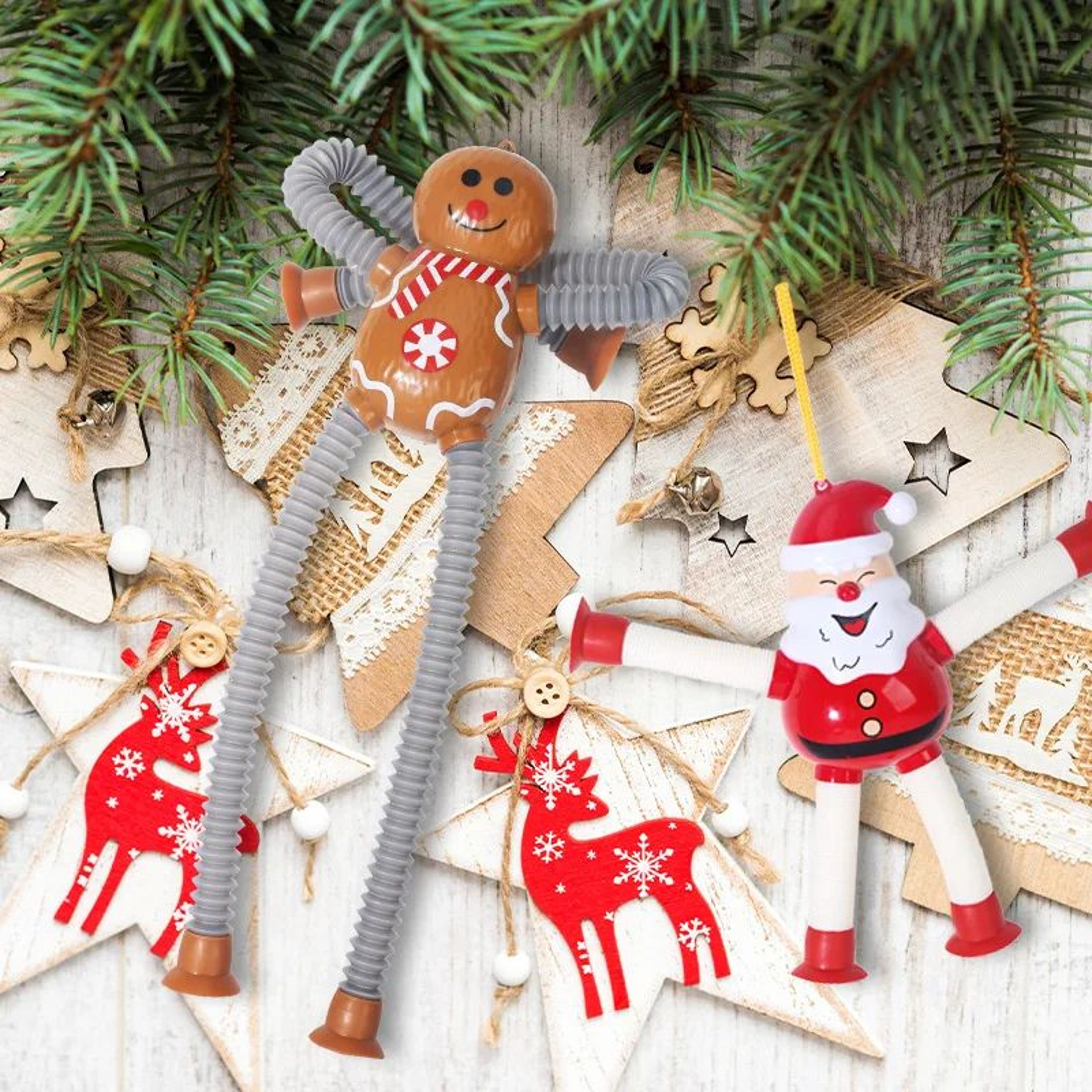 Christmas Retractable Character Toy  Santa Snowman Elk  Gingerbread Designs For Playful Fidget Fun  2