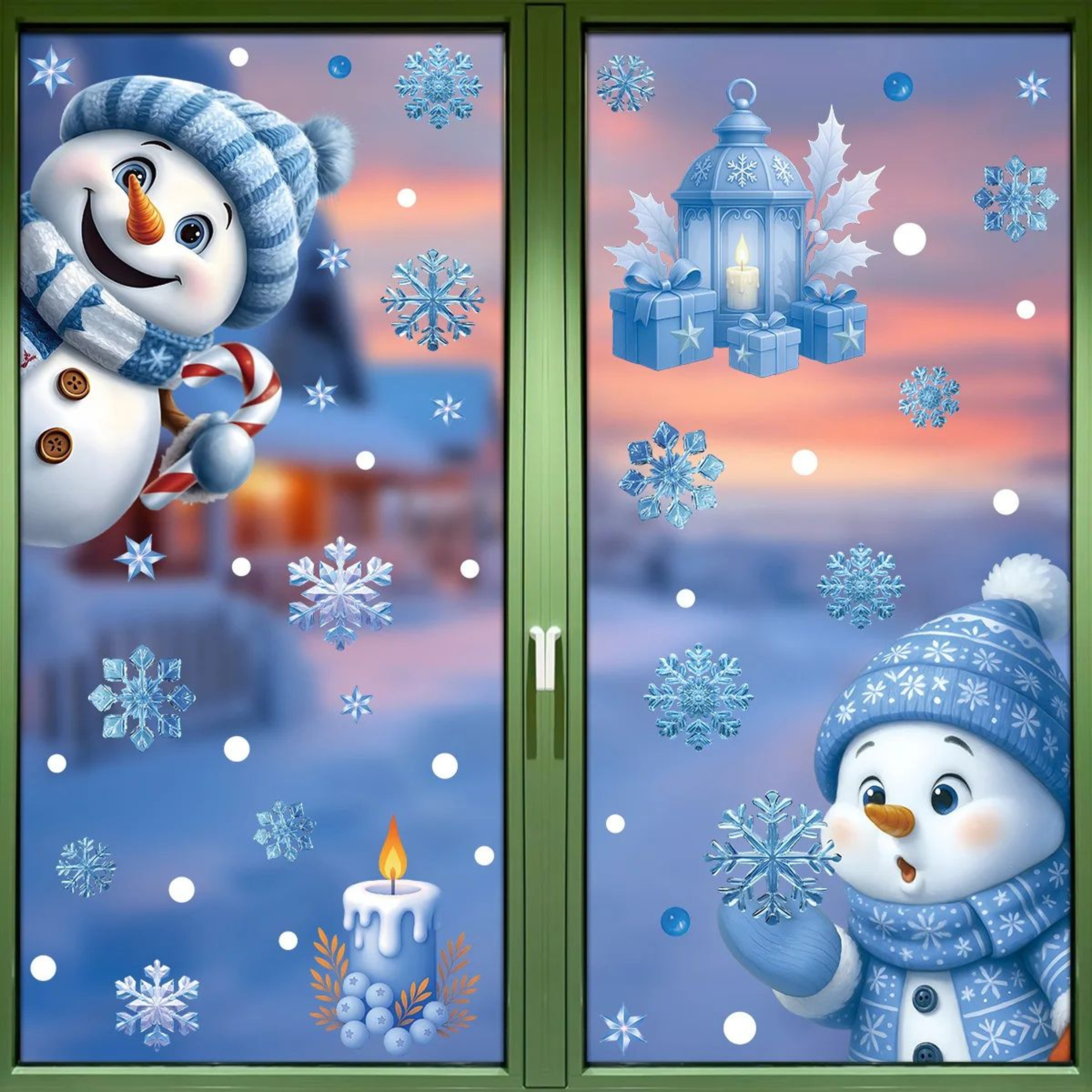 Christmas Window Clings  2pcs Reusable PVC Static Stickers With Santa Snowman  Snowflakes For Festi 0