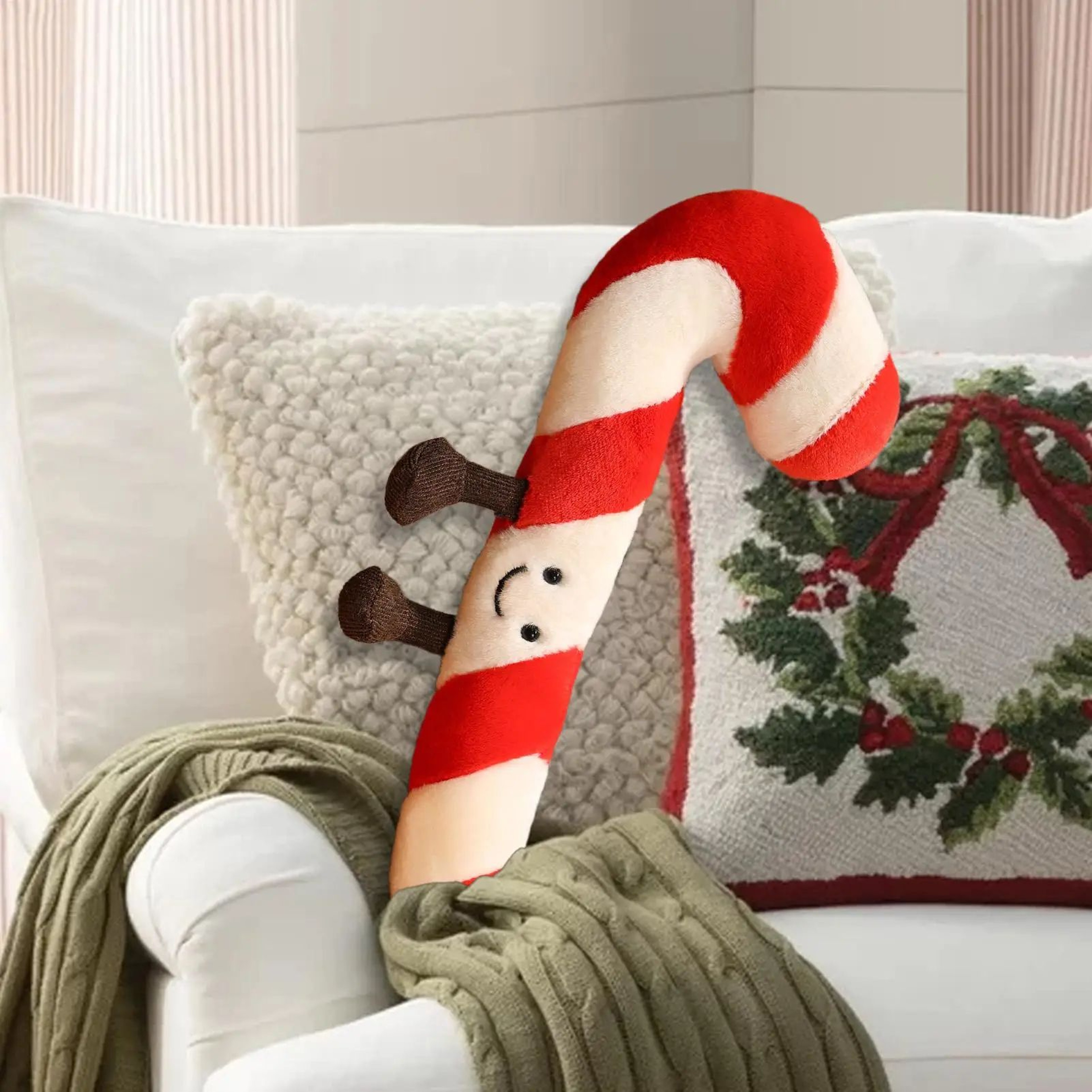 Candy Cane Christmas Pillow  1181 In Plush Accent Cushion For Festive Sofa And Bedroom Decor Cozy C 2