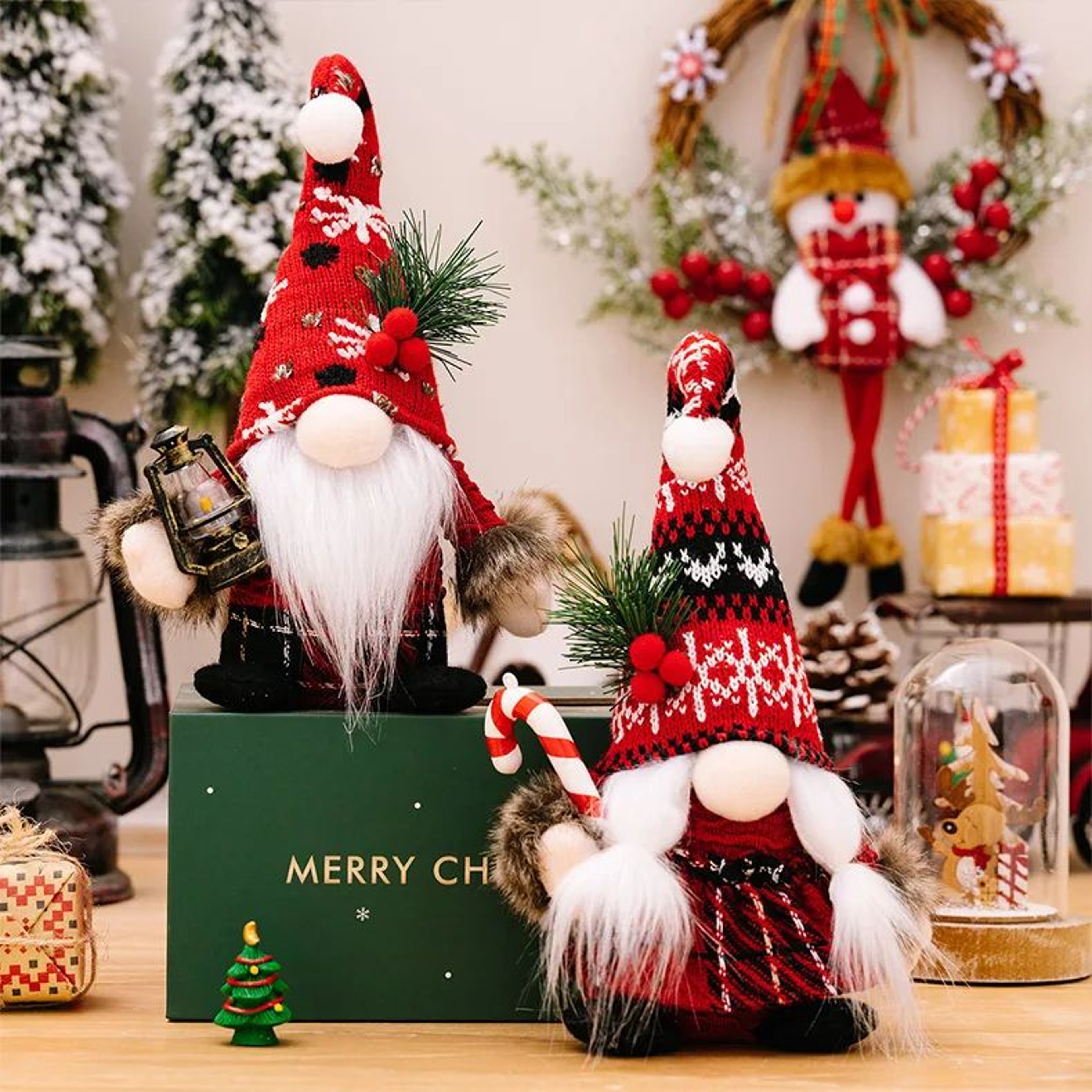 Christmas Gnome Doll  Red Knitted Faceless Decoration With PomPom Detail For Cozy Home Displays  Cu 1