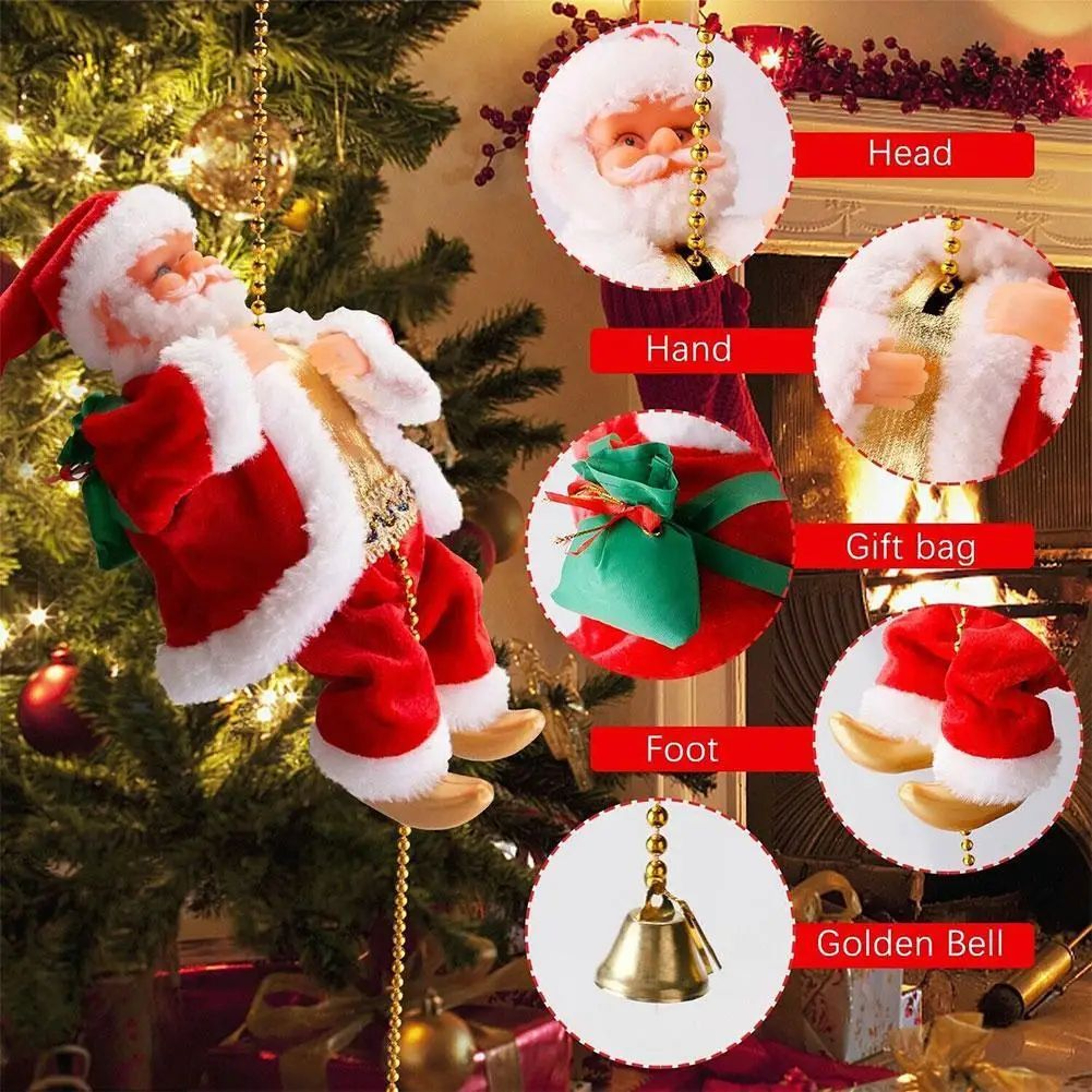 Climbing Santa Christmas Doll  Animated Bead Chain Decoration With Lights  Music For Festive Home D 0