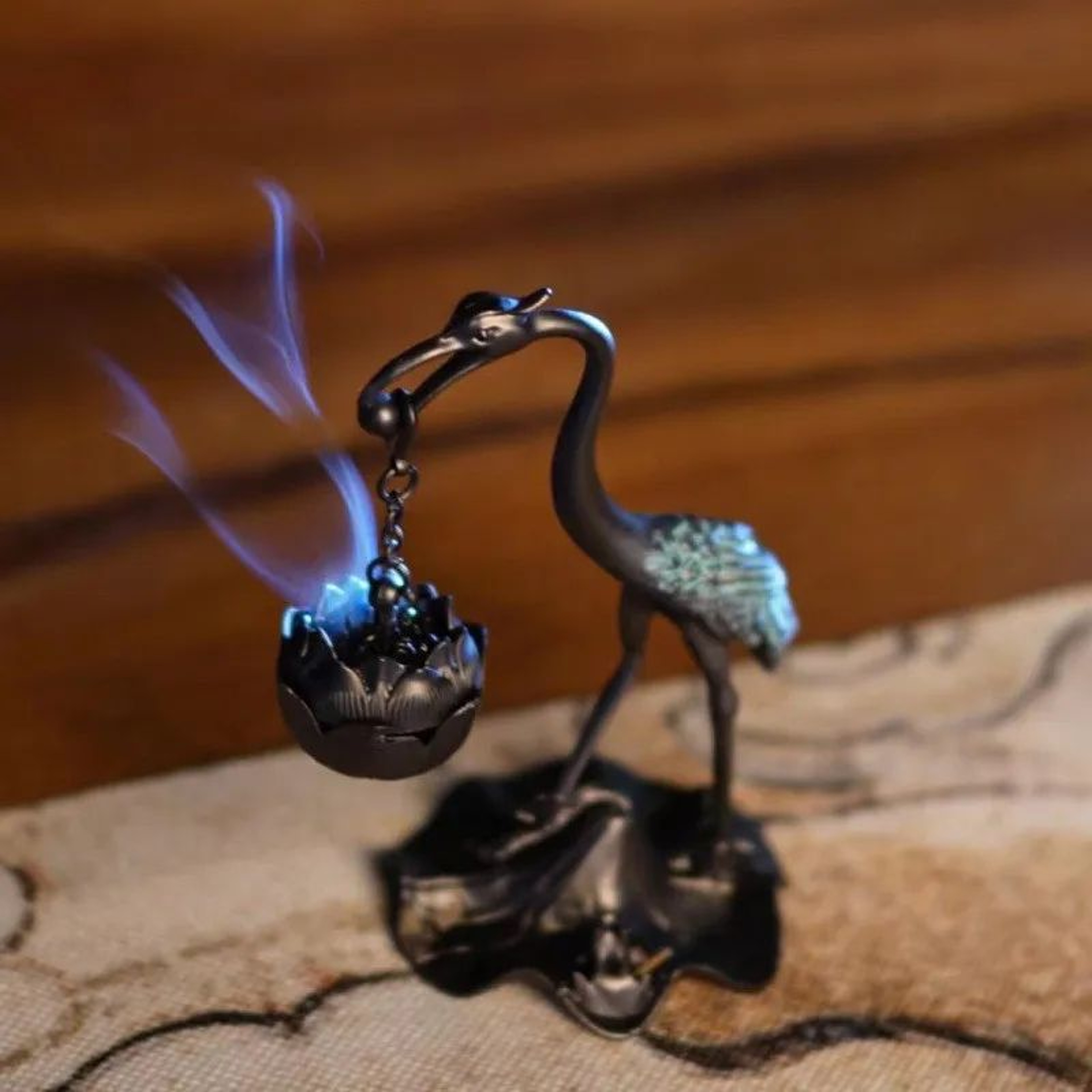 Crane Lotus Incense Burner  AntiqueStyle Alloy Hanging Holder For Coils  Cones Tea Ceremony Decor   0