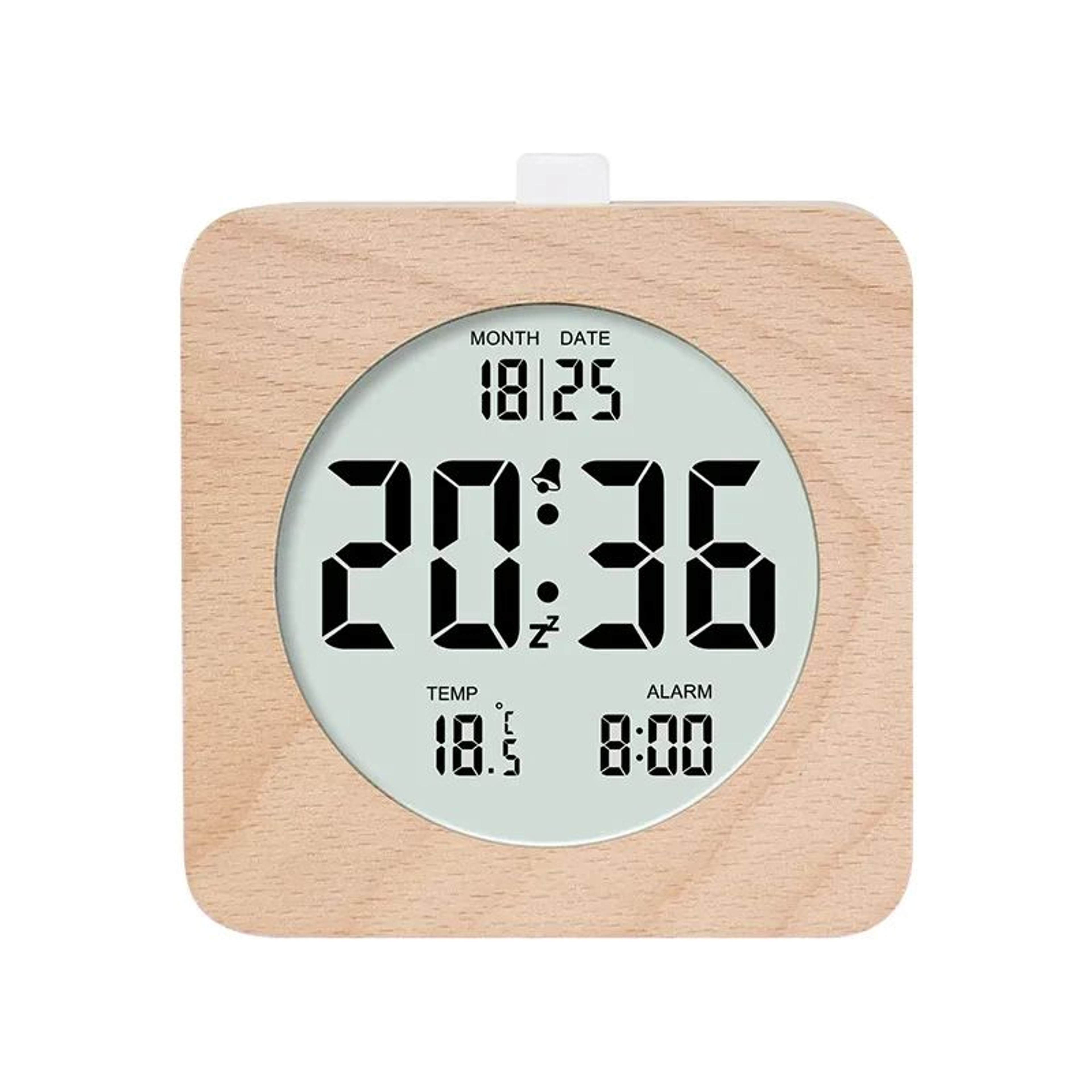 Wooden Alarm Clock  Backlit Time Date  Temperature Display With Snooze For Convenient Bedside Use A 7