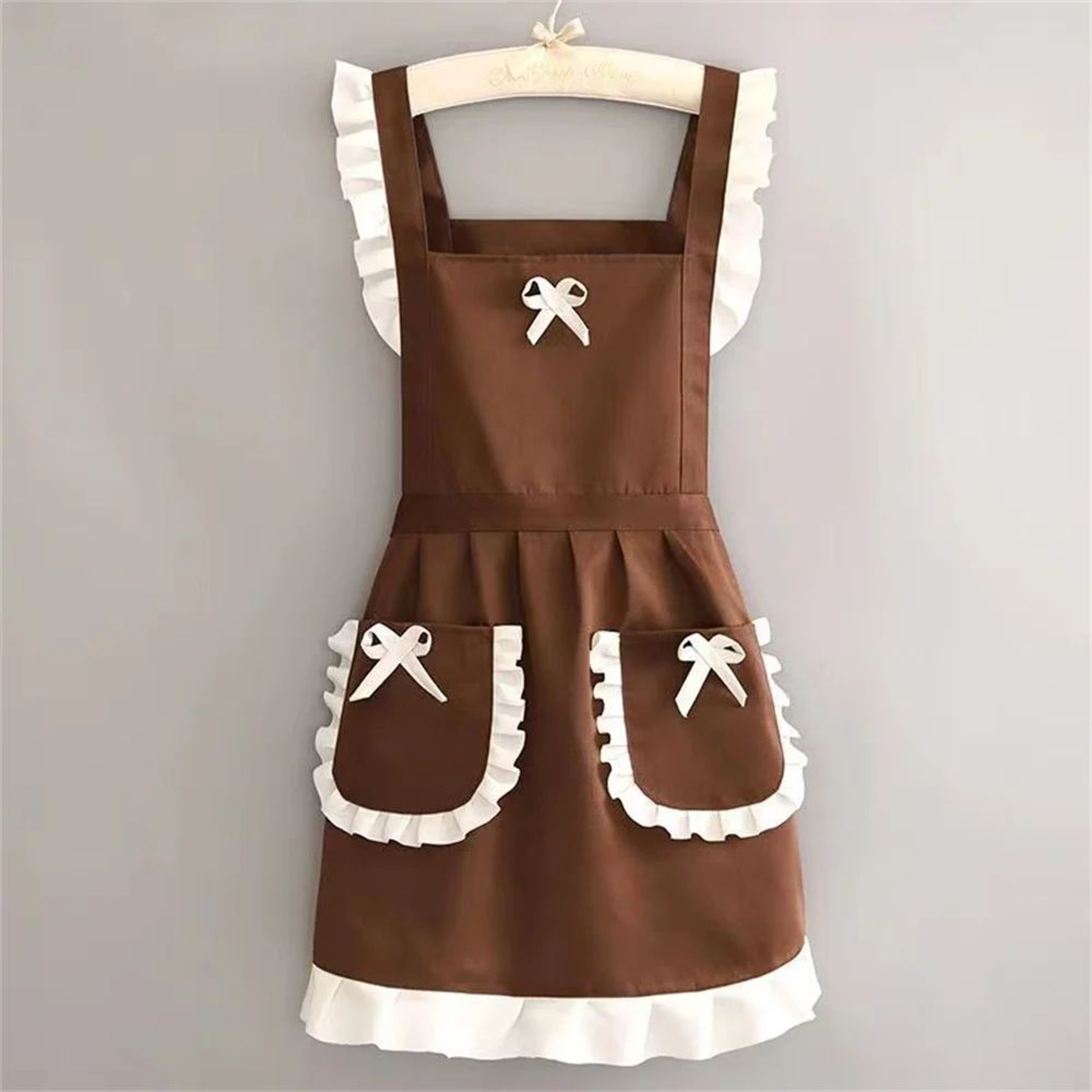 Japanese Style Apron  Soft Polyester Lace Kitchen Dress With Adjustable Straps  Pocket For Baking H 1