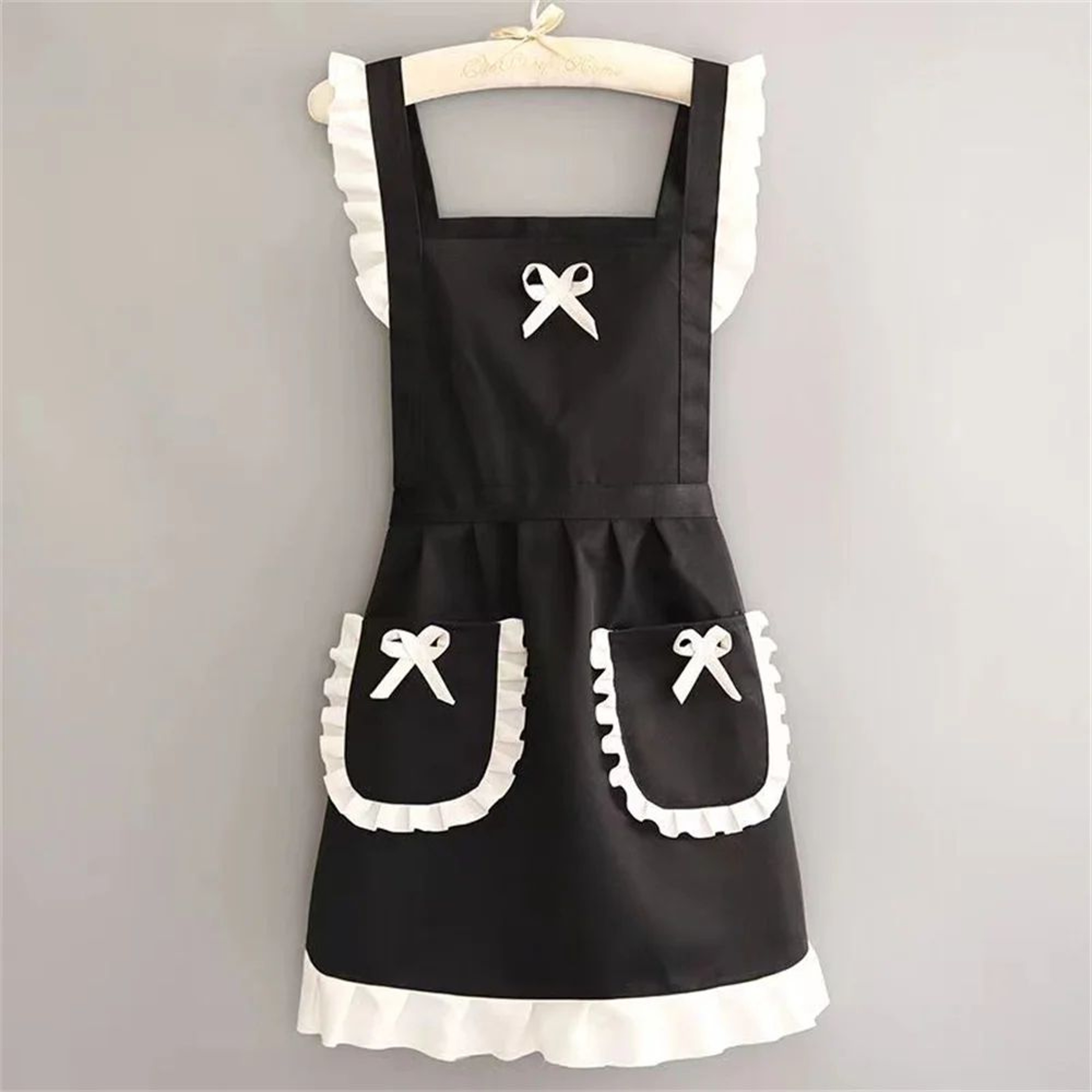Japanese Style Apron  Soft Polyester Lace Kitchen Dress With Adjustable Straps  Pocket For Baking H 6