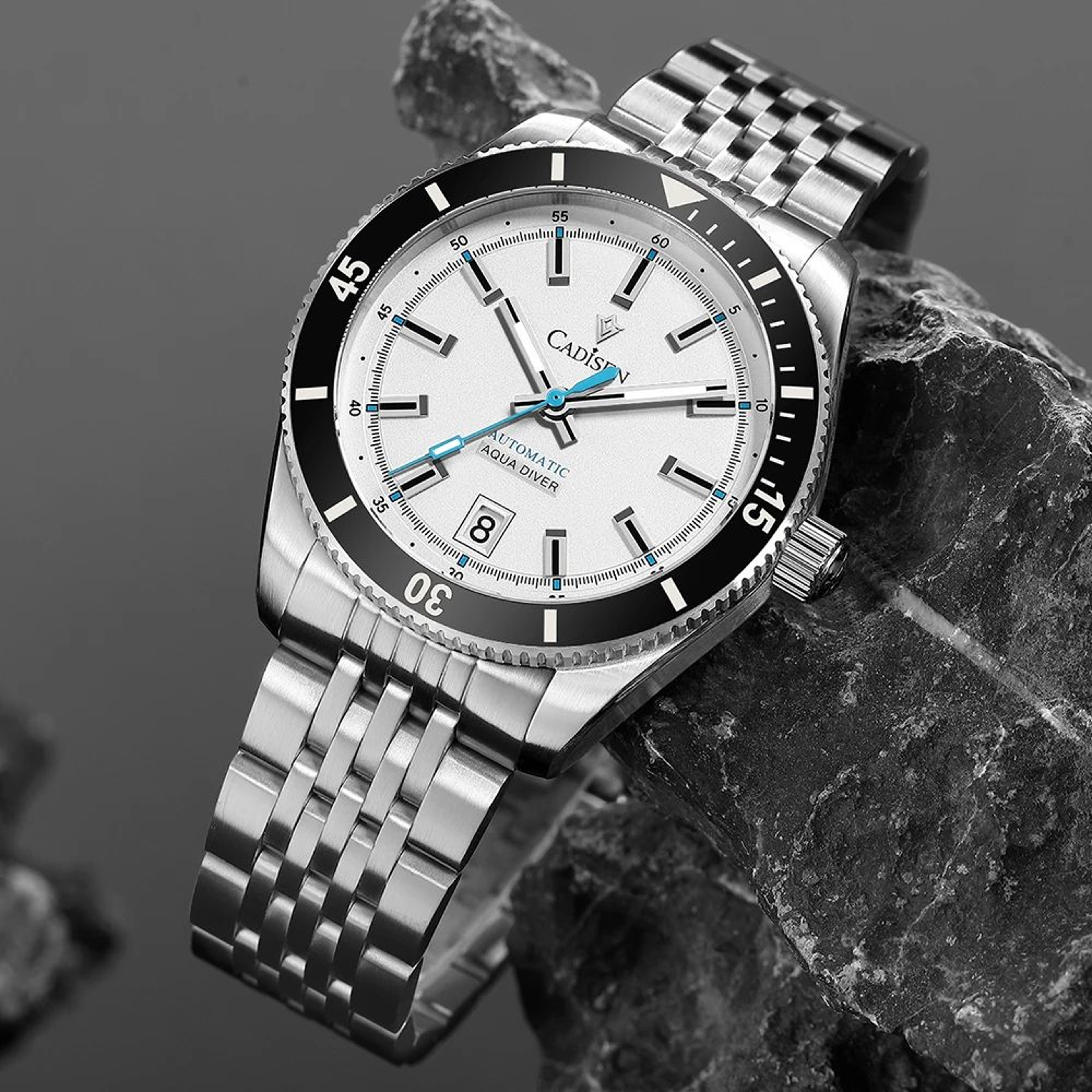 Mens Automatic Watch  8215 Mechanical Movement With 3D Rhombus Dial  Stainless Steel For Distinctiv 1
