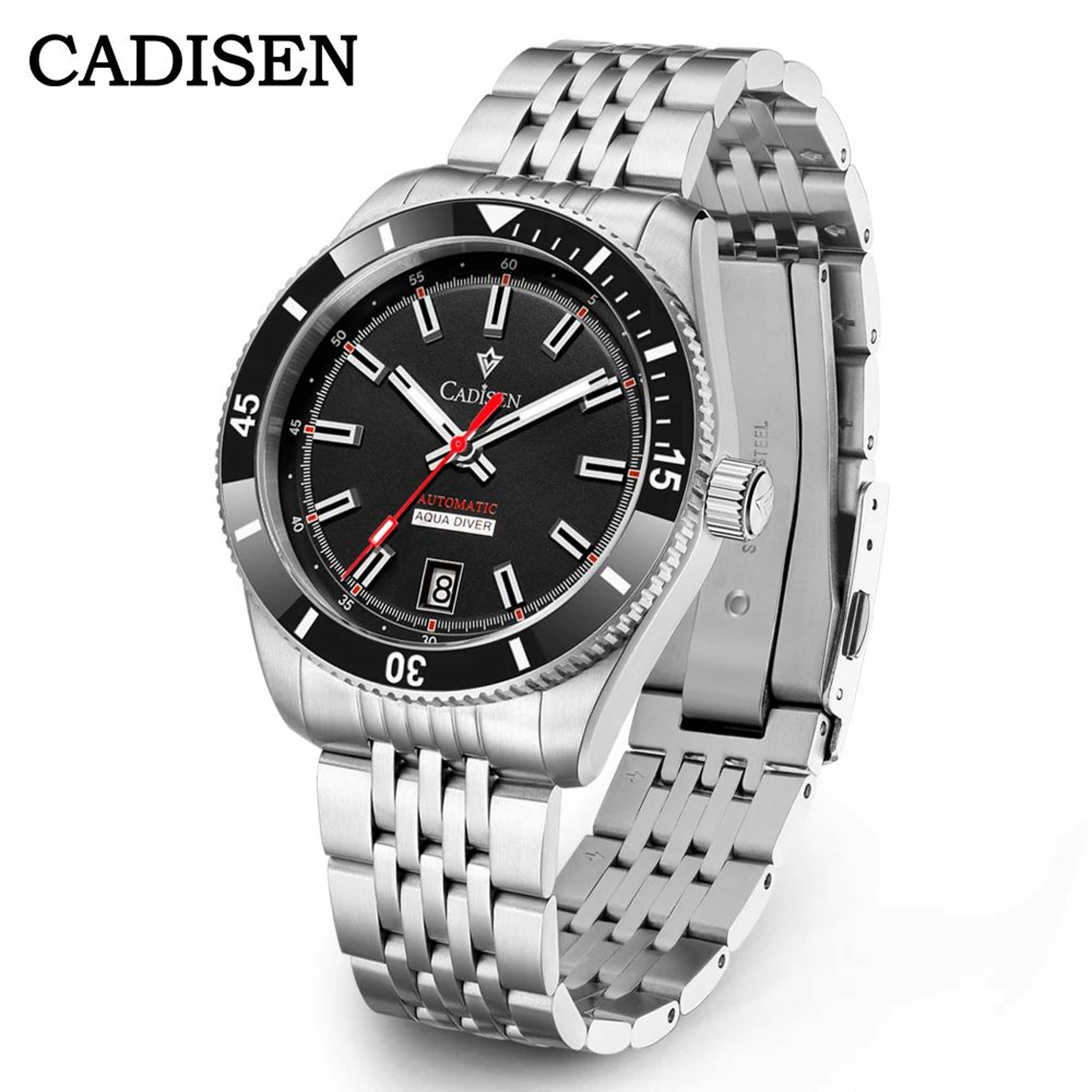 Mens Automatic Watch  8215 Mechanical Movement With 3D Rhombus Dial  Stainless Steel For Distinctiv 7
