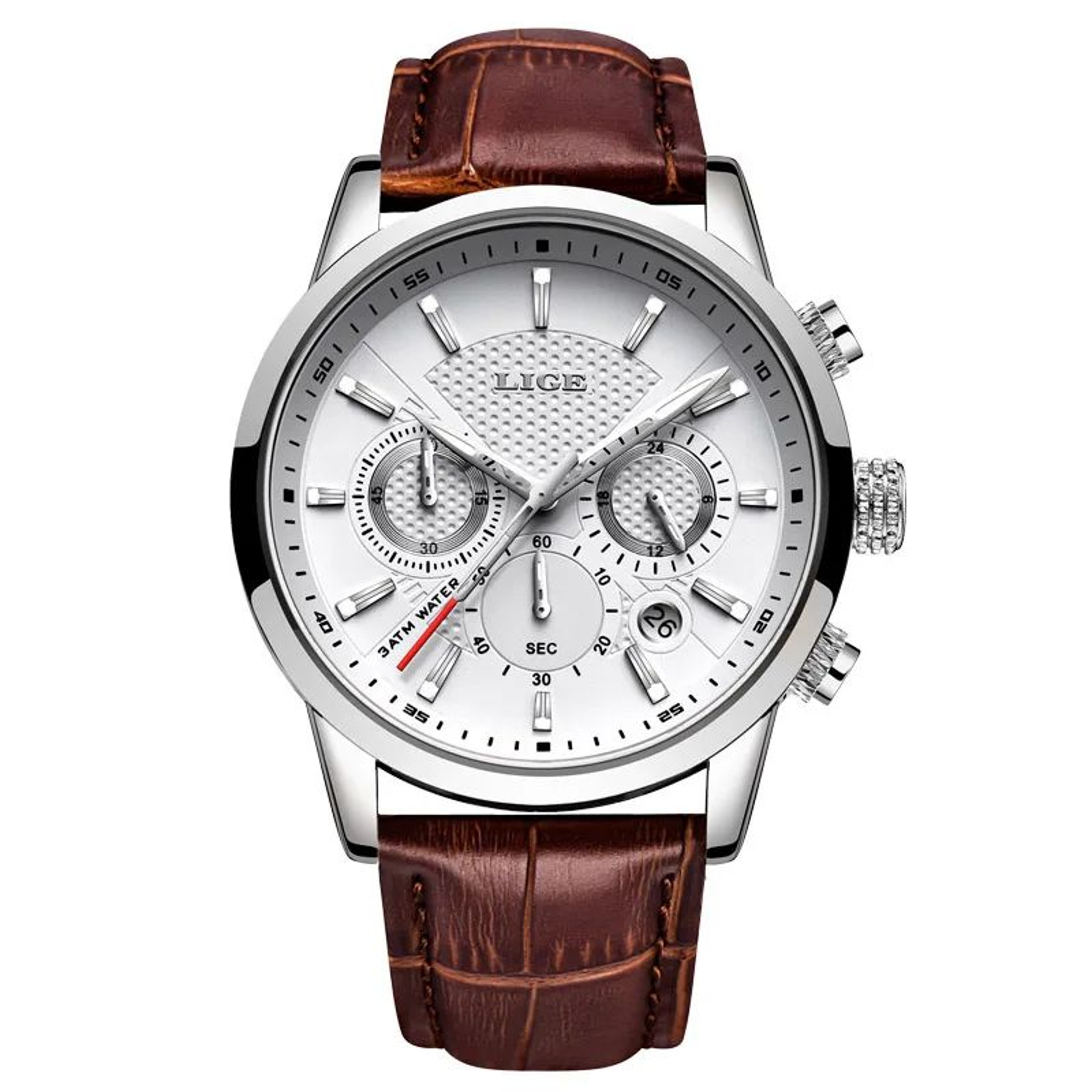 Mens Quartz Chronograph Watch  Leather Strap Steel Case  Date Display With Luminous Hands For Work  7
