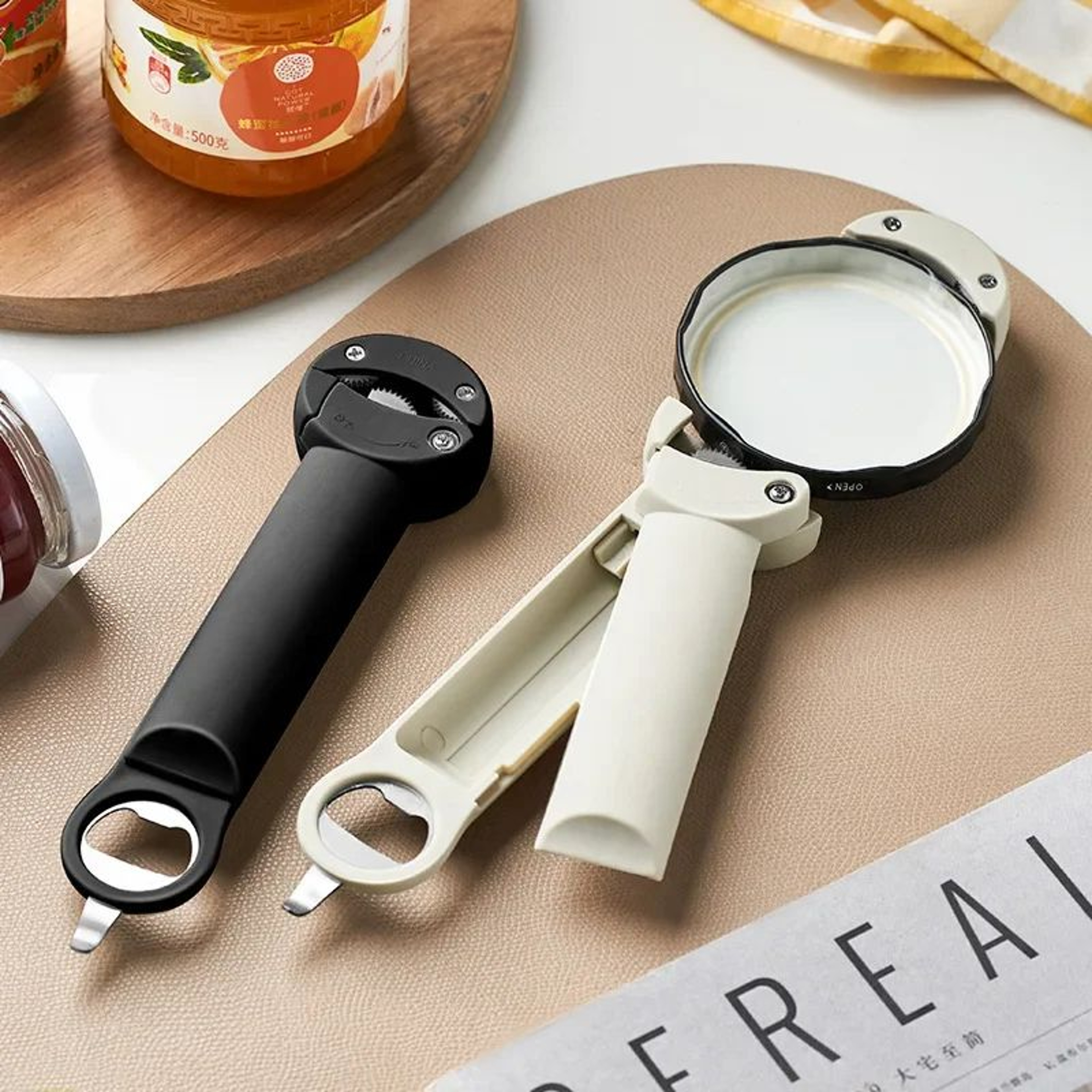 Adjustable Jar Opener  Stainless Steel  Nylon Lid Opening Tool With Large Turn Knob And Magnetic St 4
