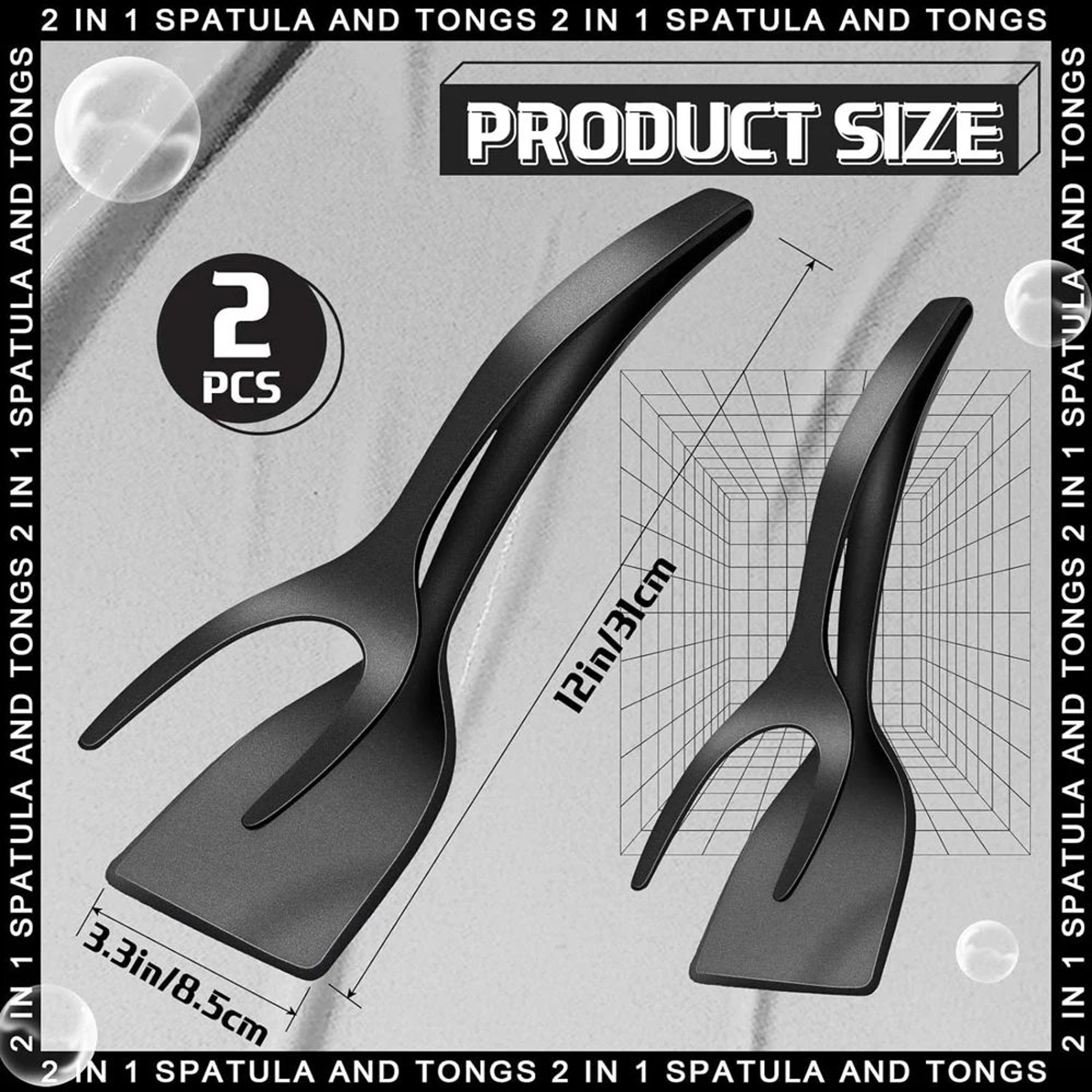 2in1 Grip Flip Spatula  Silicone Turner And Tongs For Pancake Egg Fish And French Toast Handling In 5