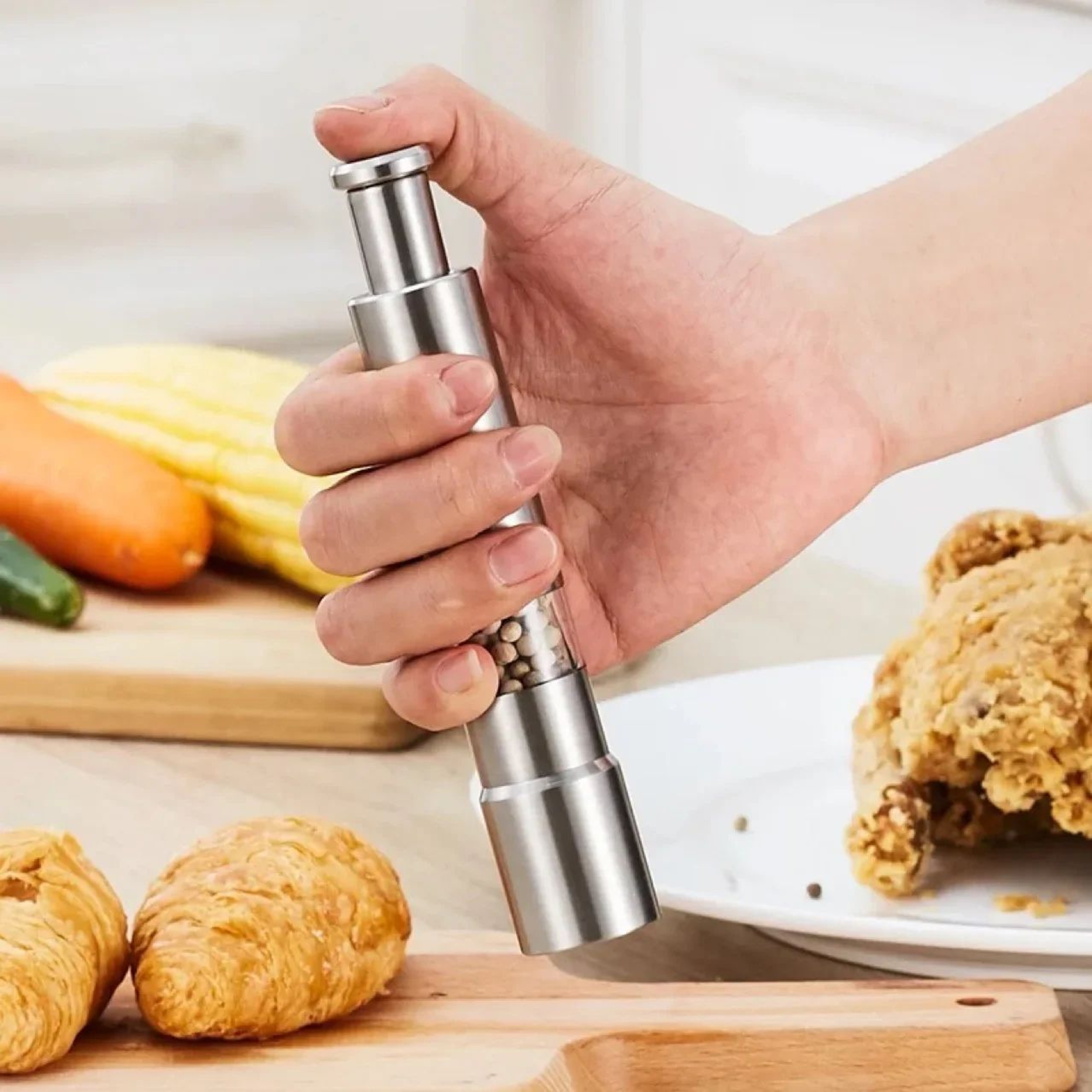 Thumb Press Pepper Mill  Portable Stainless Steel Manual Spice Grinder For Black Pepper Cumin BBQ   1