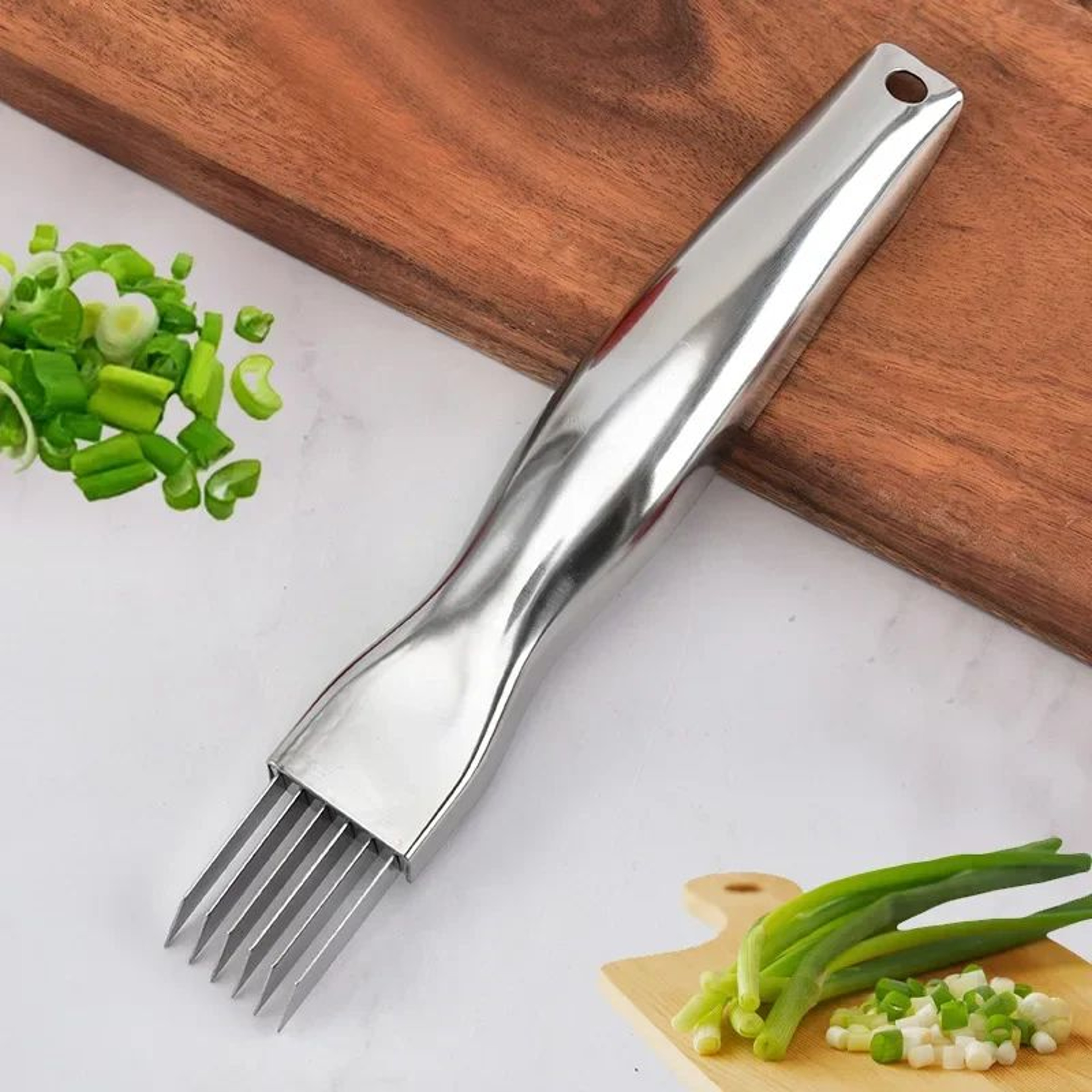 Green Onion Shredder  6Blade Stainless Steel Cutter With Curved Handle  Protective Cover For Fresh  4