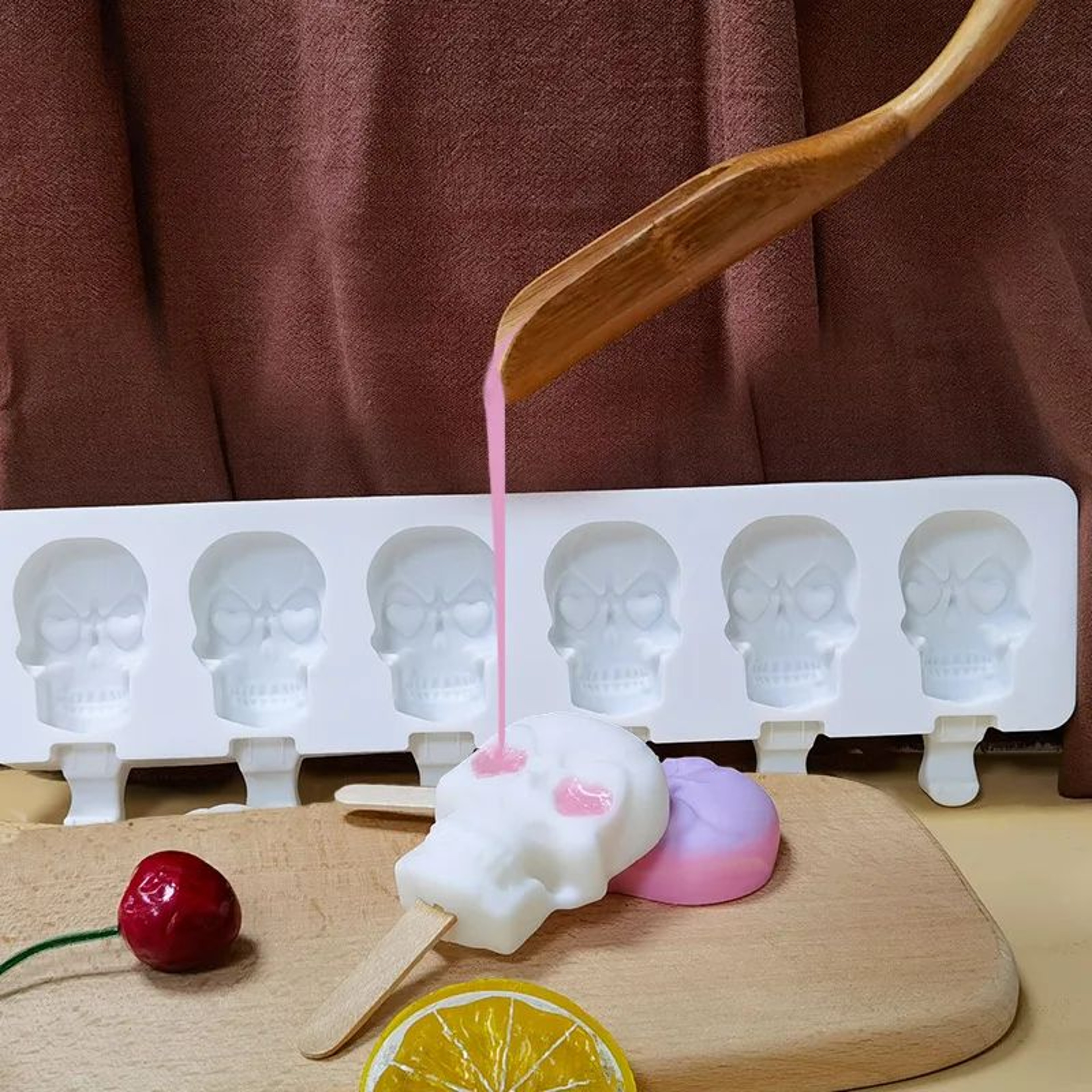 Skull Popsicle Mold  6Cavity Silicone Ice Cream  Chocolate Mold For Easy Release Frozen Treats And  2