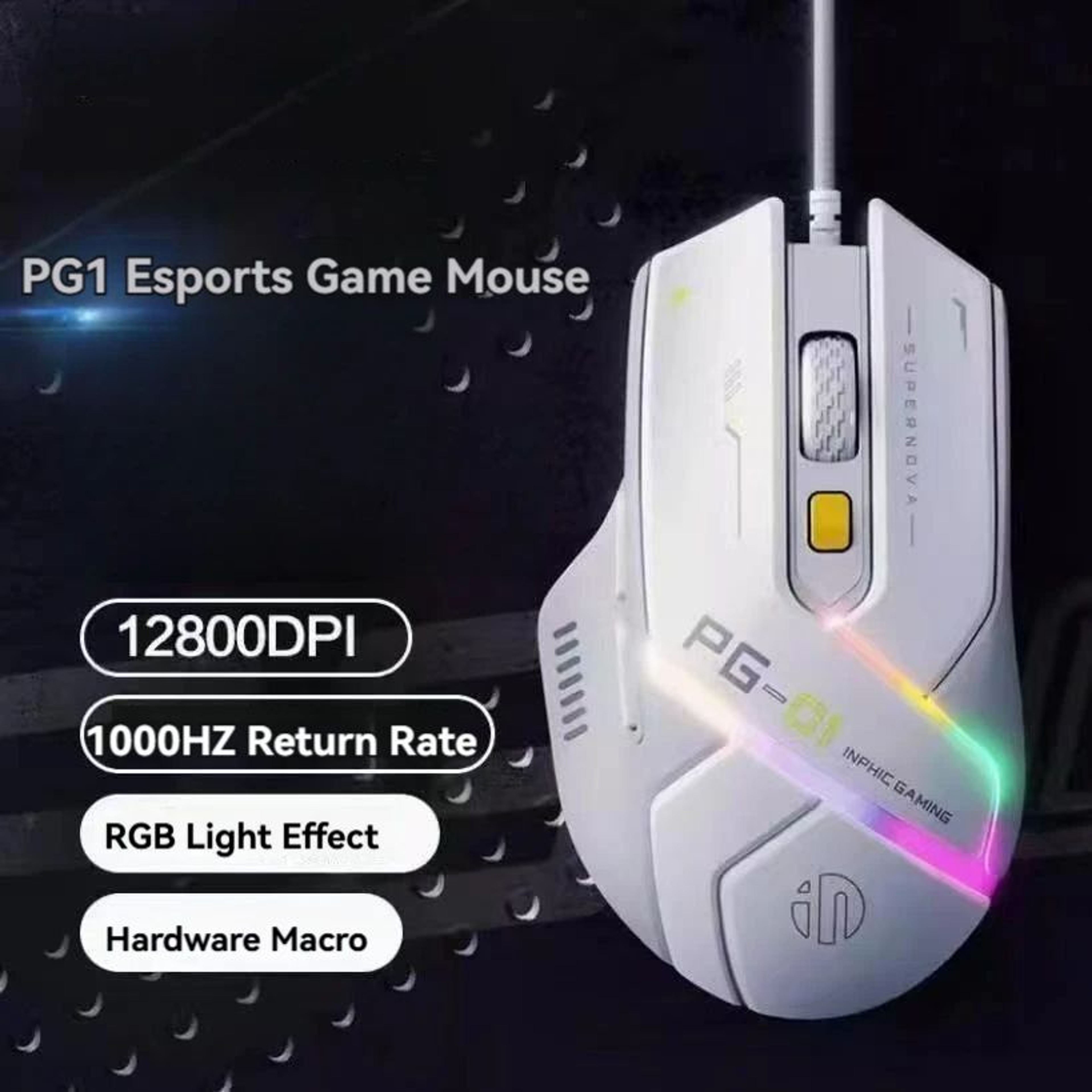 Wired Gaming Mouse  12800 DPI 1000Hz Polling  6 Programmable Keys With RGB Lighting For Fine Contro