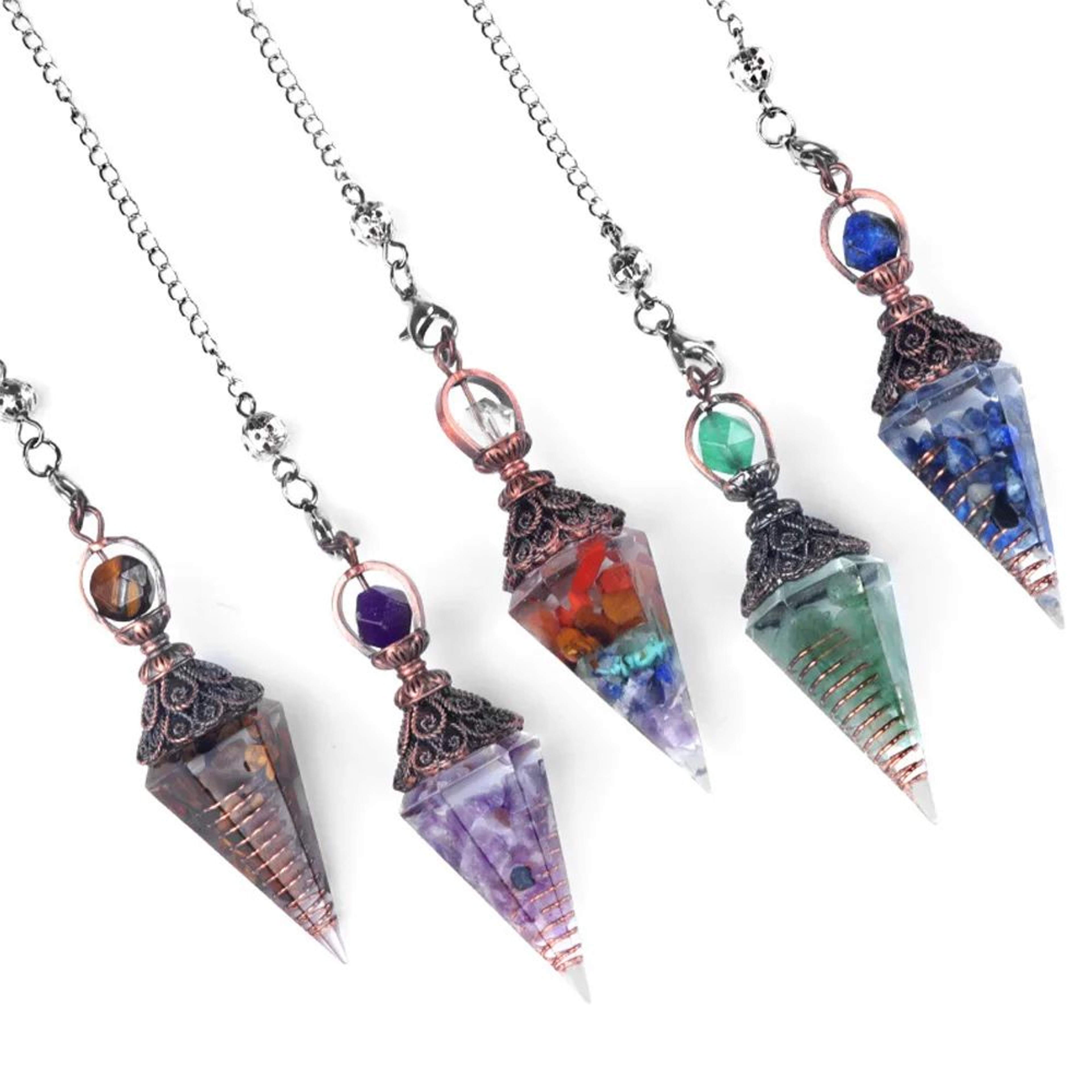 Natural Stone Crystal Pendant  Hexagonal Cone With Crushed Stone Detail For DIY Necklaces Bracelet  2