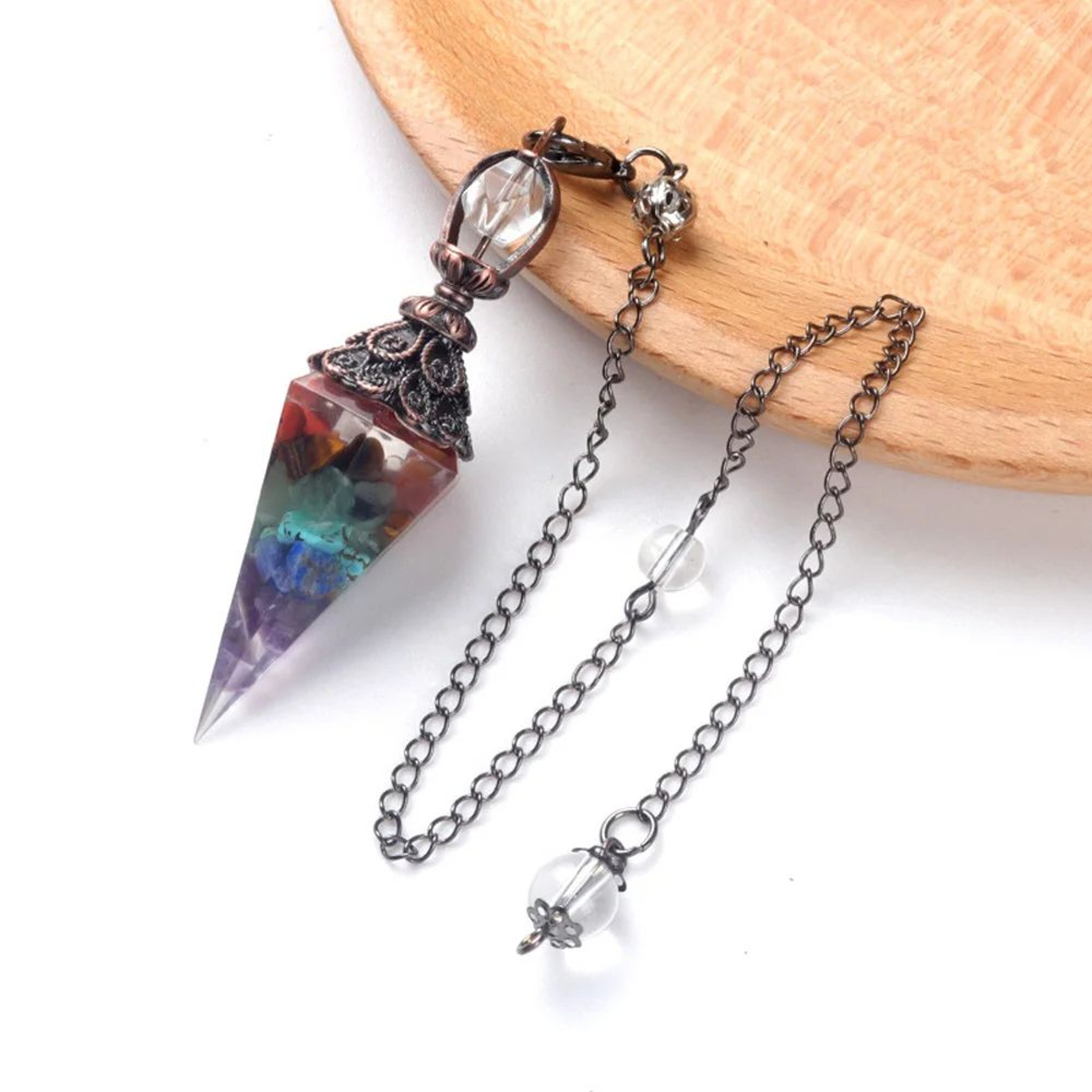 Natural Stone Crystal Pendant  Hexagonal Cone With Crushed Stone Detail For DIY Necklaces Bracelet  9
